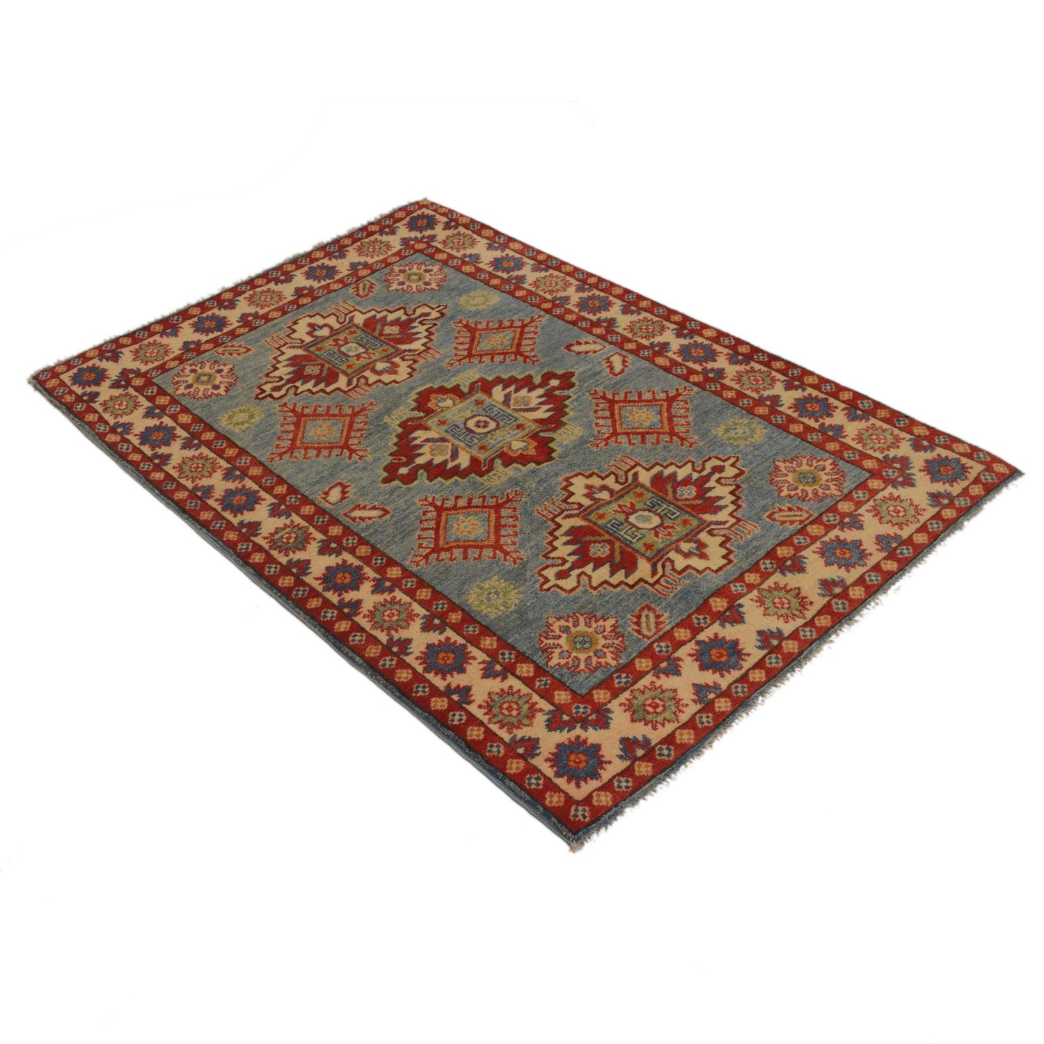 Kazak Rug Handmade Blue Medallion 3x5 ft