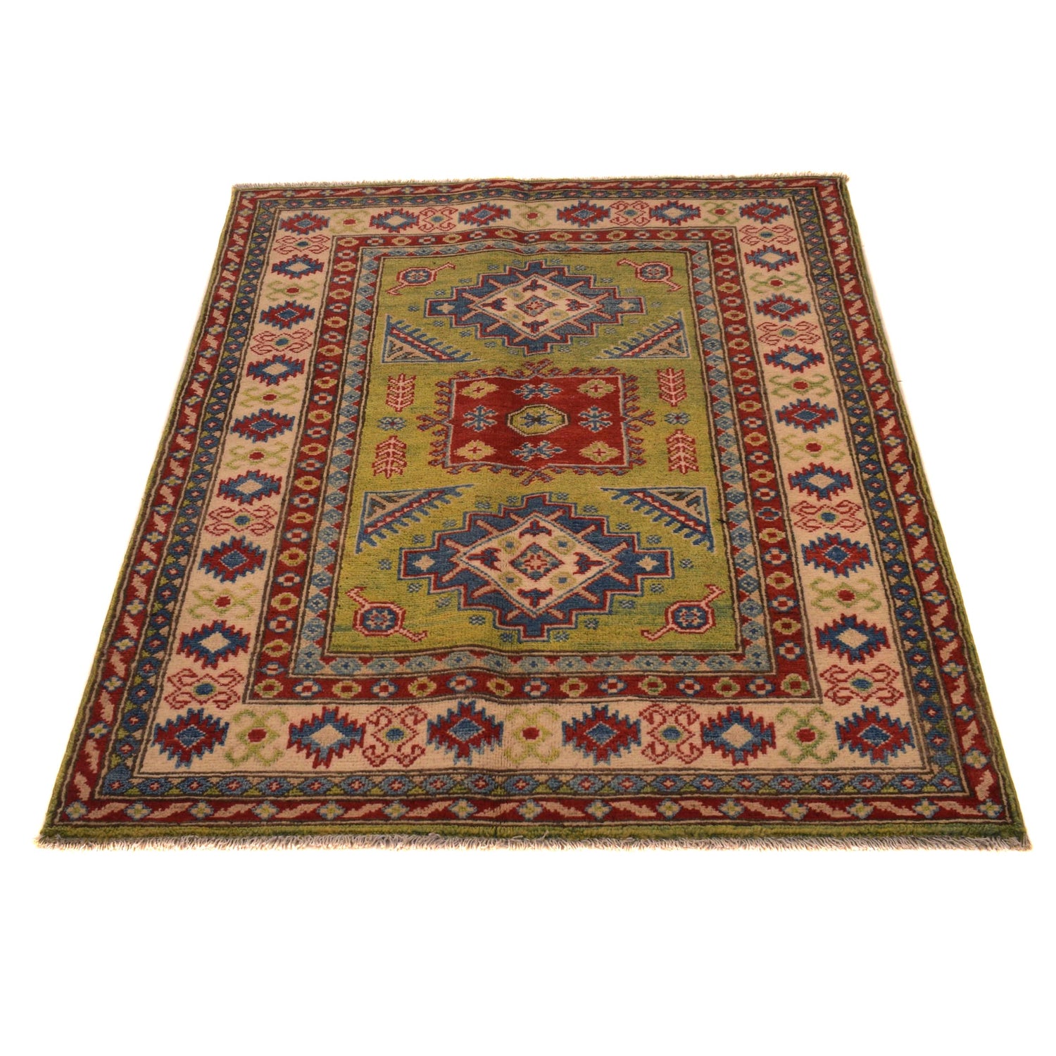 Kazak Rug Handmade Green Medallion 3x5 ft