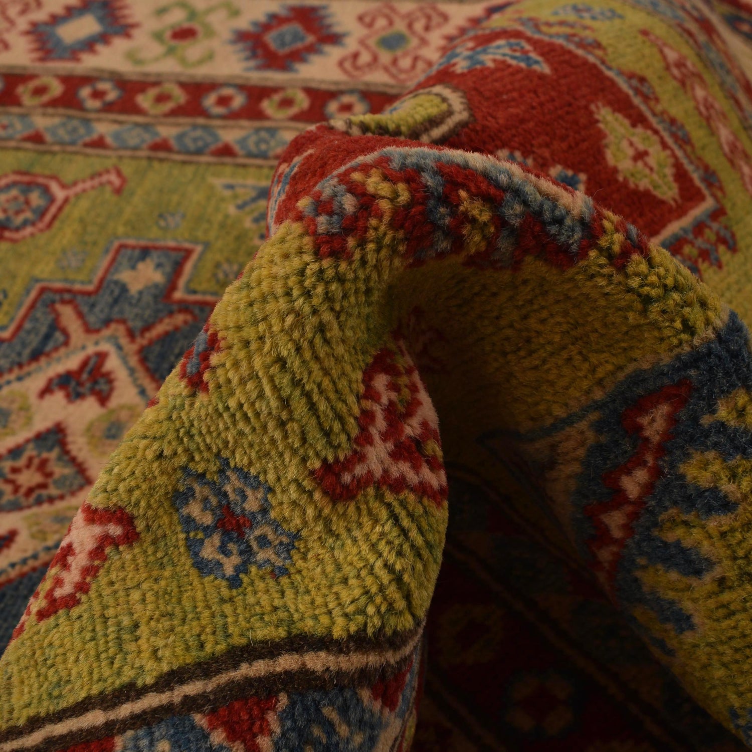 Kazak Rug Handmade Green Medallion 3x5 ft