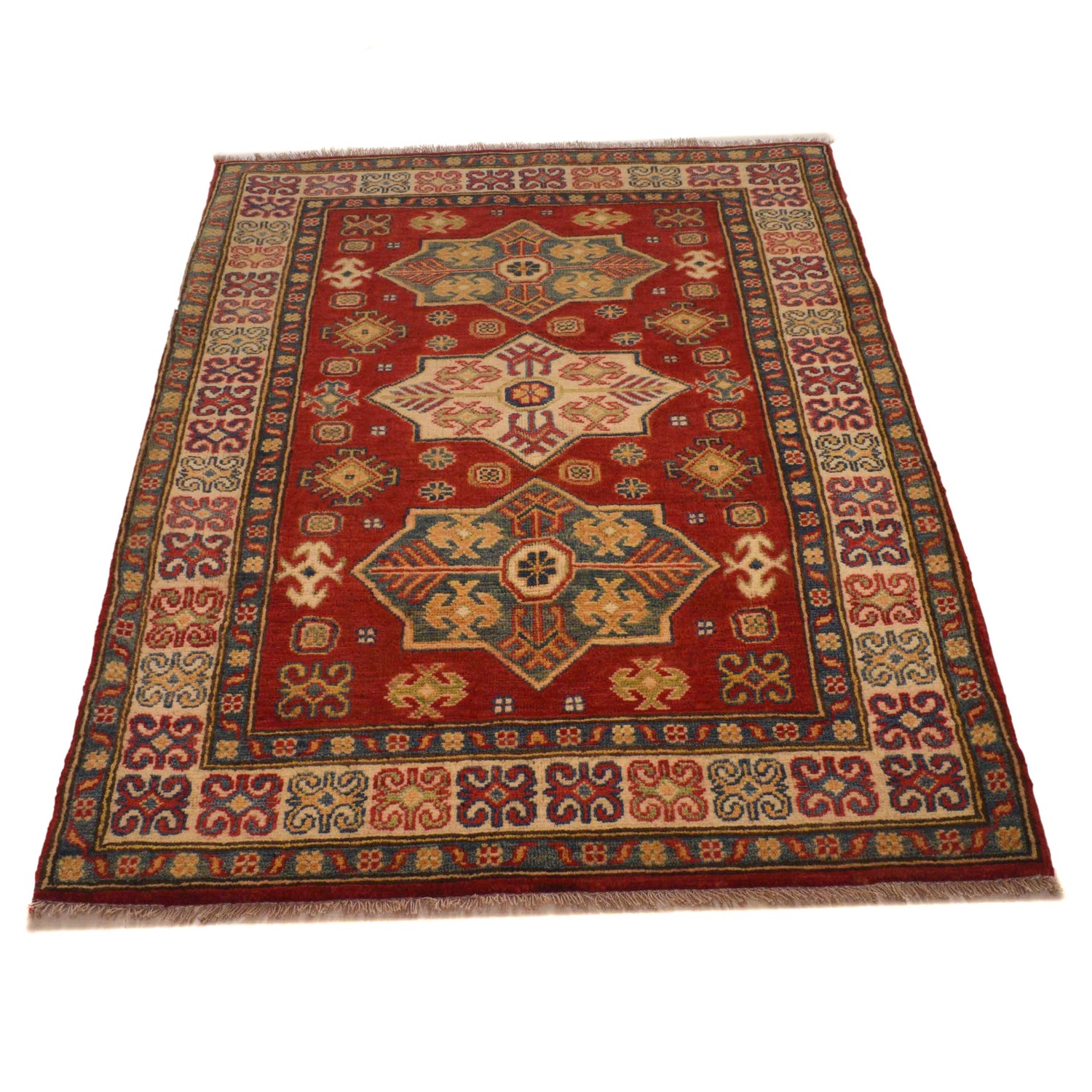 Kazak Rug Handmade Red Medallion 3x5 ft