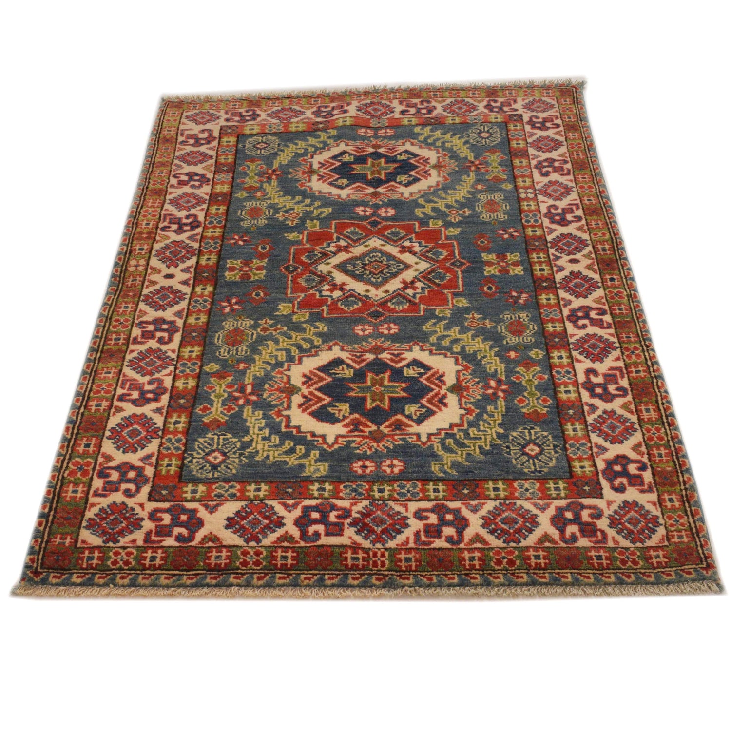 Kazak Rug Handmade Blue Medallion 3x5 ft