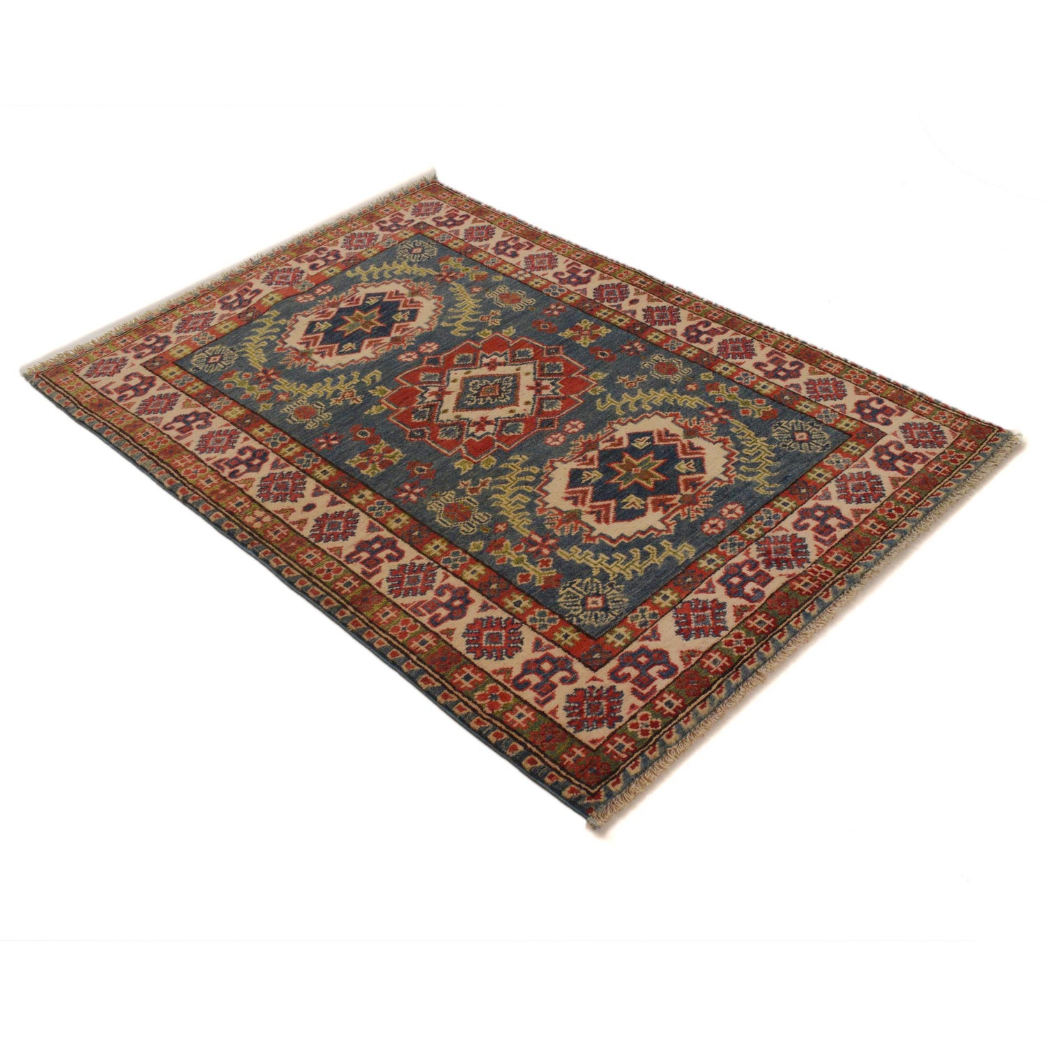 Kazak Rug Handmade Blue Medallion 3x5 ft