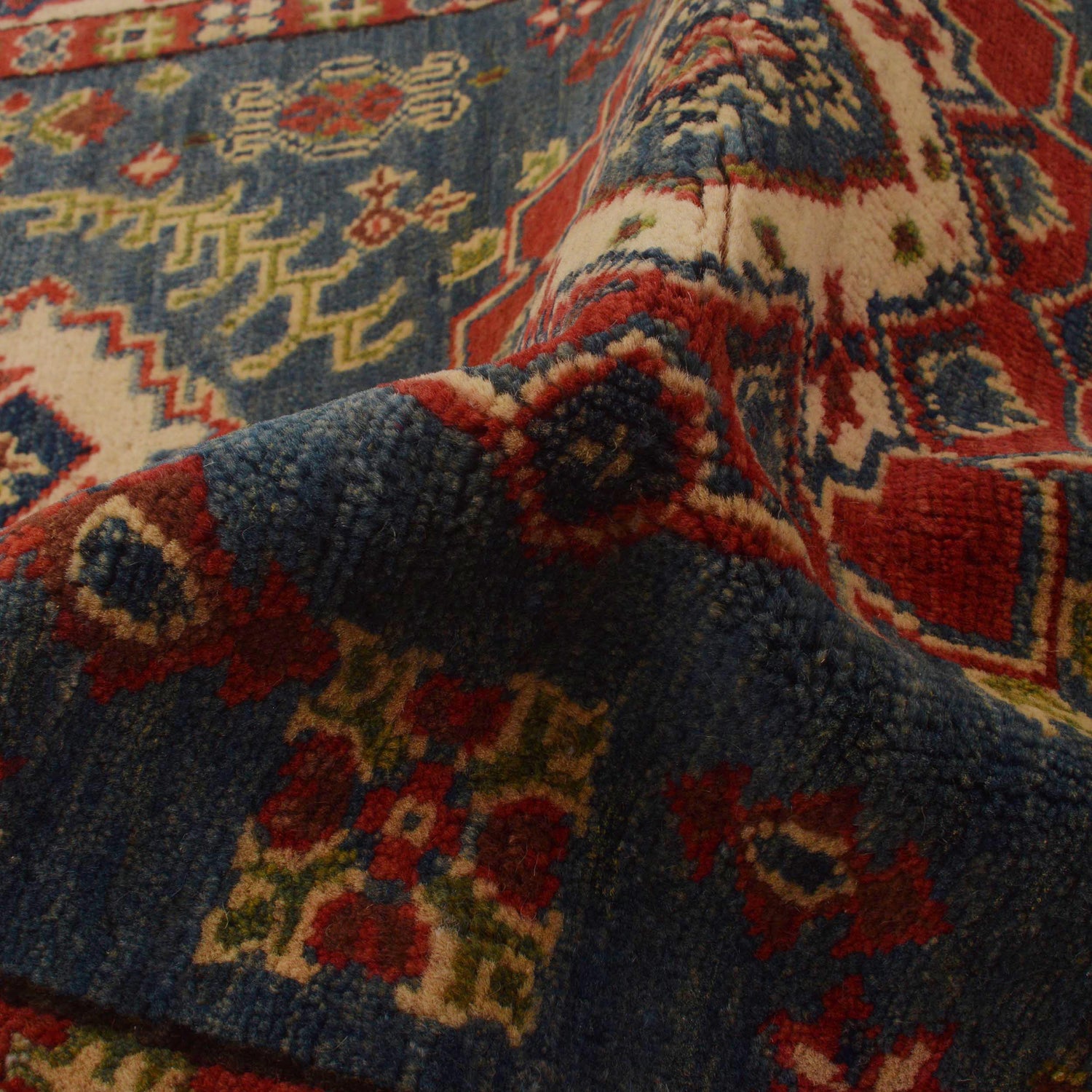Kazak Rug Handmade Blue Medallion 3x5 ft