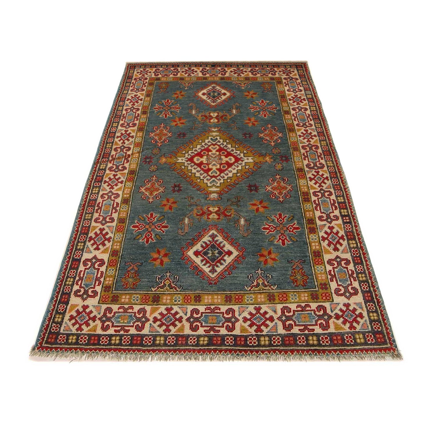 Kazak Rug Handmade Blue Medallion 3x5 ft