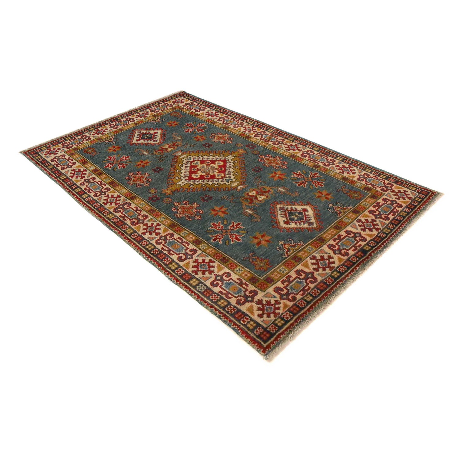 Kazak Rug Handmade Blue Medallion 3x5 ft