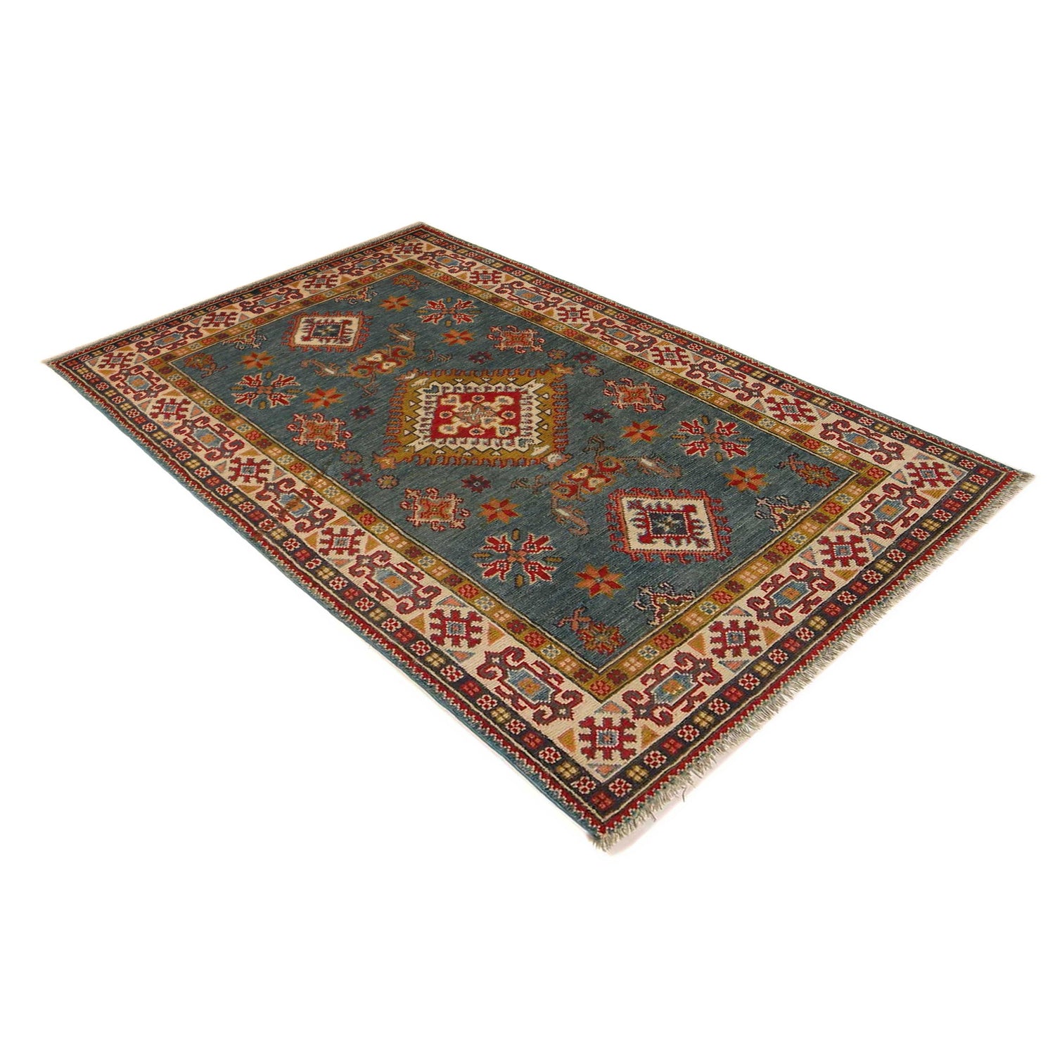 Kazak Rug Handmade Blue Medallion 3x5 ft
