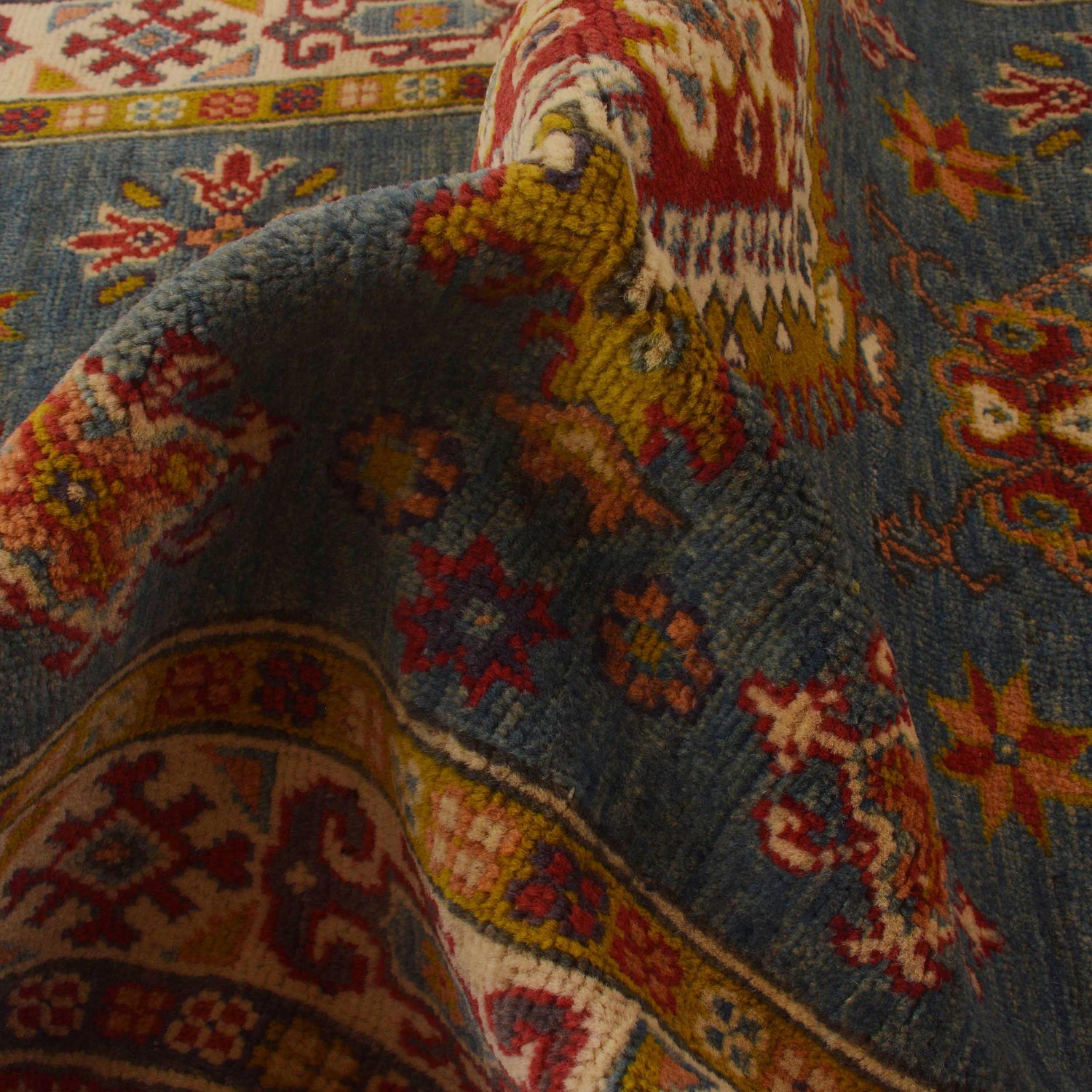 Kazak Rug Handmade Blue Medallion 3x5 ft