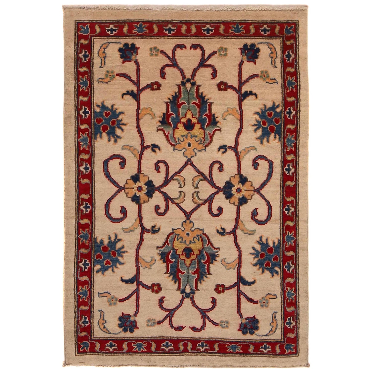 Kazak Rug Handmade Beige Medallion 2x4 ft
