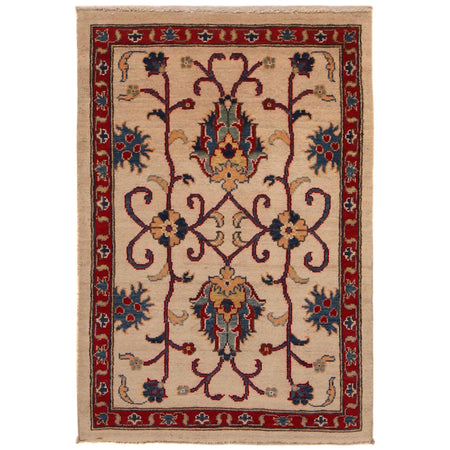 Kazak Rug Handmade Beige Medallion 2x4 ft