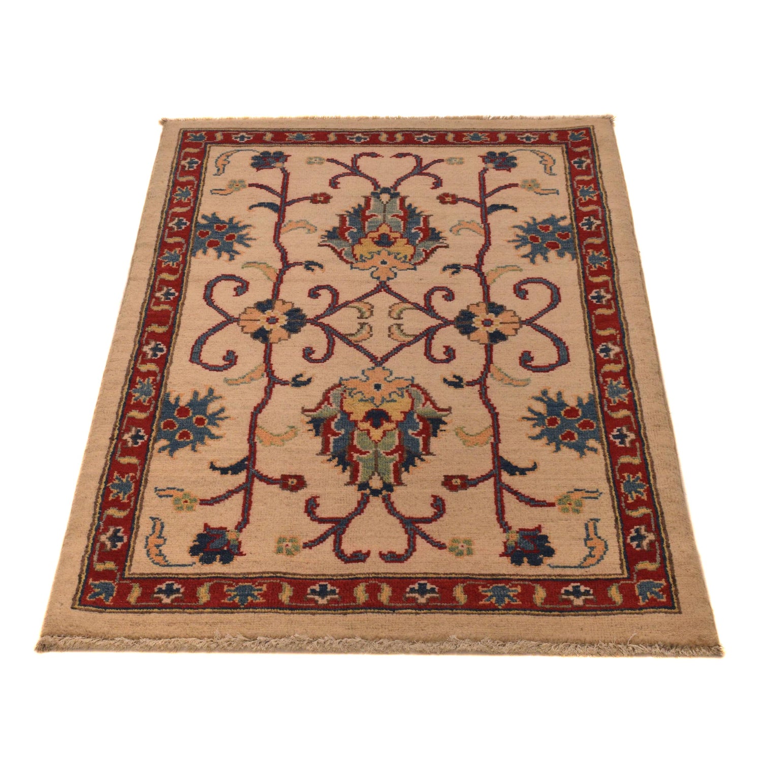 Kazak Rug Handmade Beige Medallion 2x4 ft