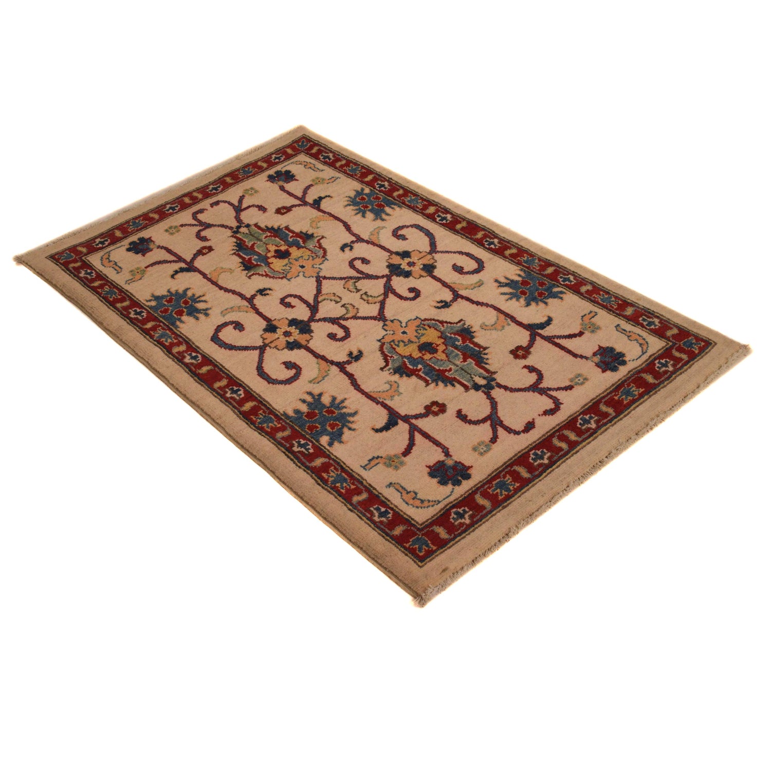 Kazak Rug Handmade Beige Medallion 2x4 ft