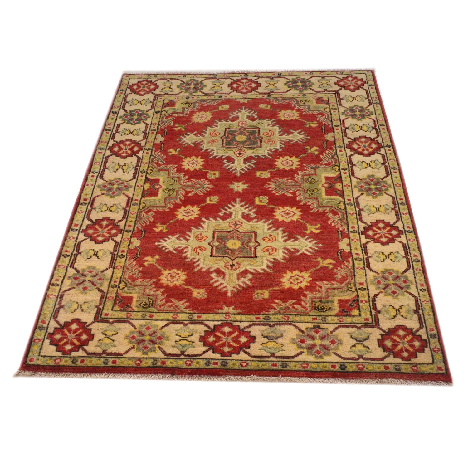 Kazak Rug Handmade Red Medallion 3x5 ft