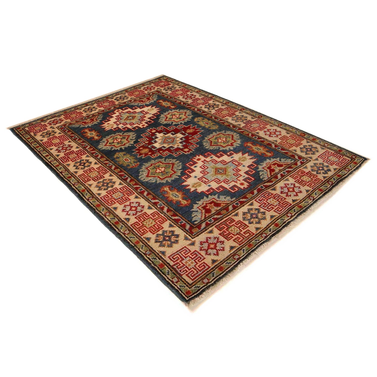 Kazak Rug Handmade Blue Medallion 2x4 ft
