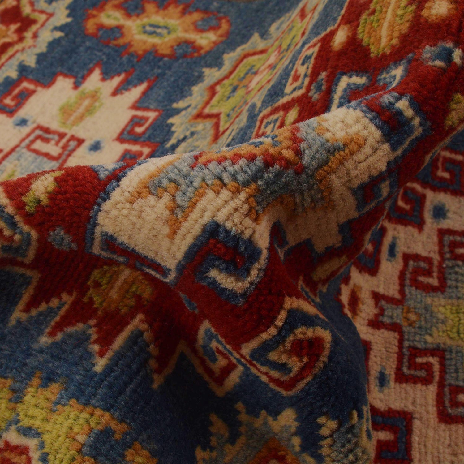 Kazak Rug Handmade Blue Medallion 2x4 ft
