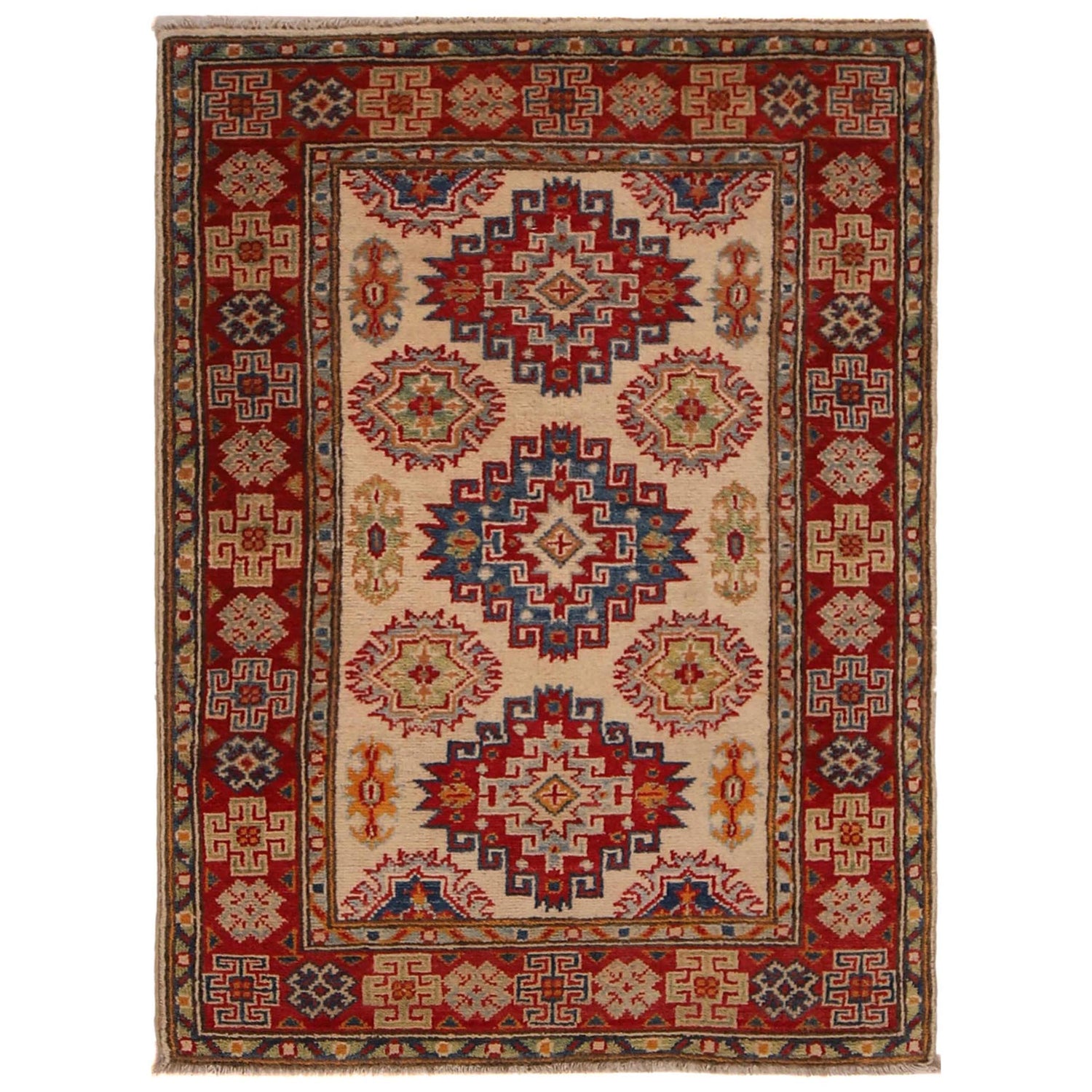 Kazak Rug Handmade Beige Medallion 2x4 ft
