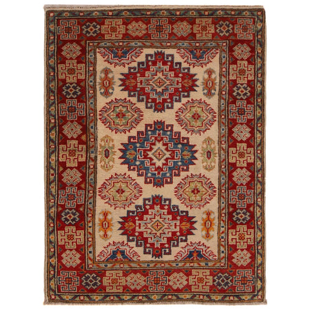 Kazak Rug Handmade Beige Medallion 2x4 ft