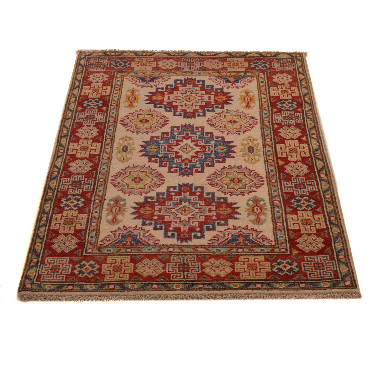 Kazak Rug Handmade Beige Medallion 2x4 ft