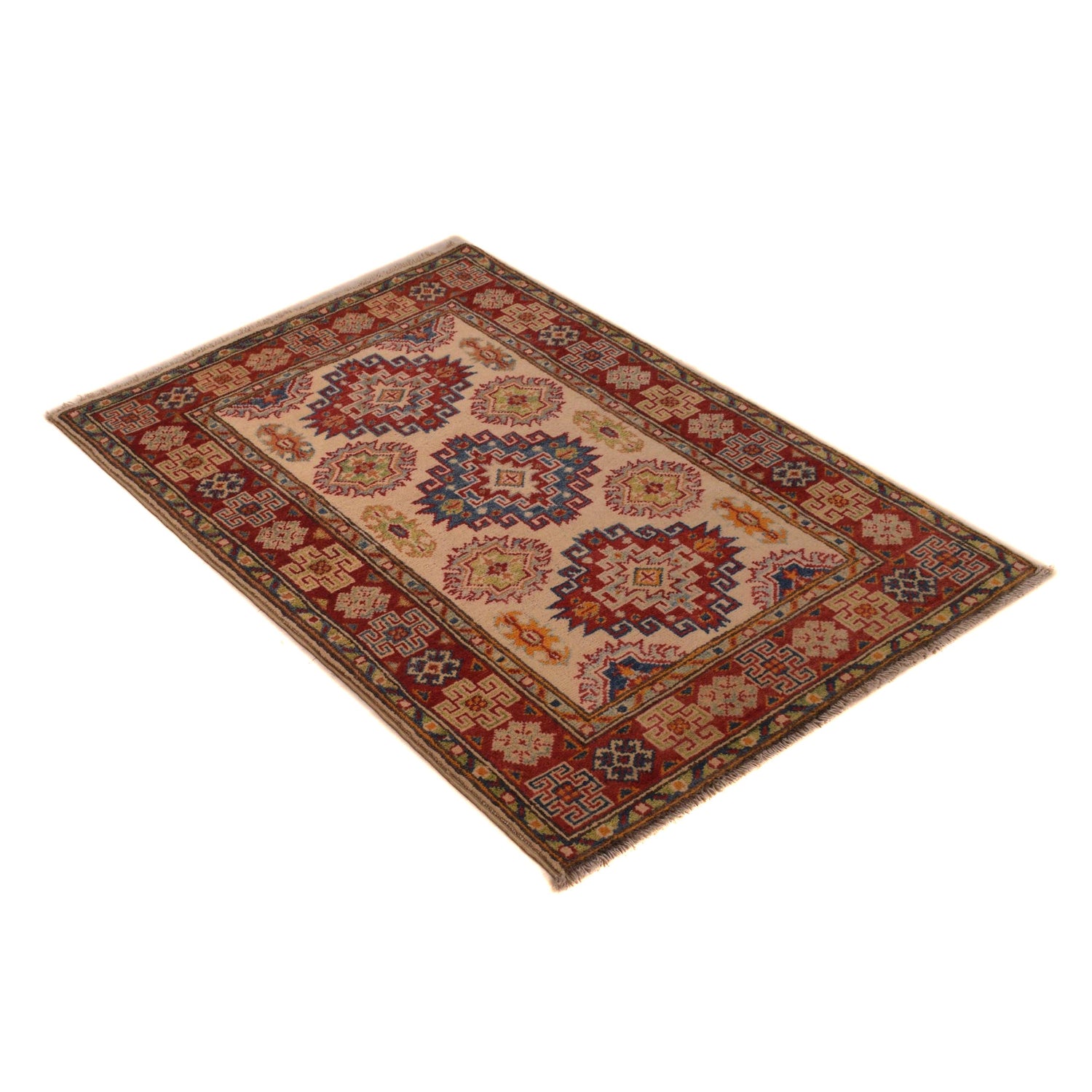 Kazak Rug Handmade Beige Medallion 2x4 ft