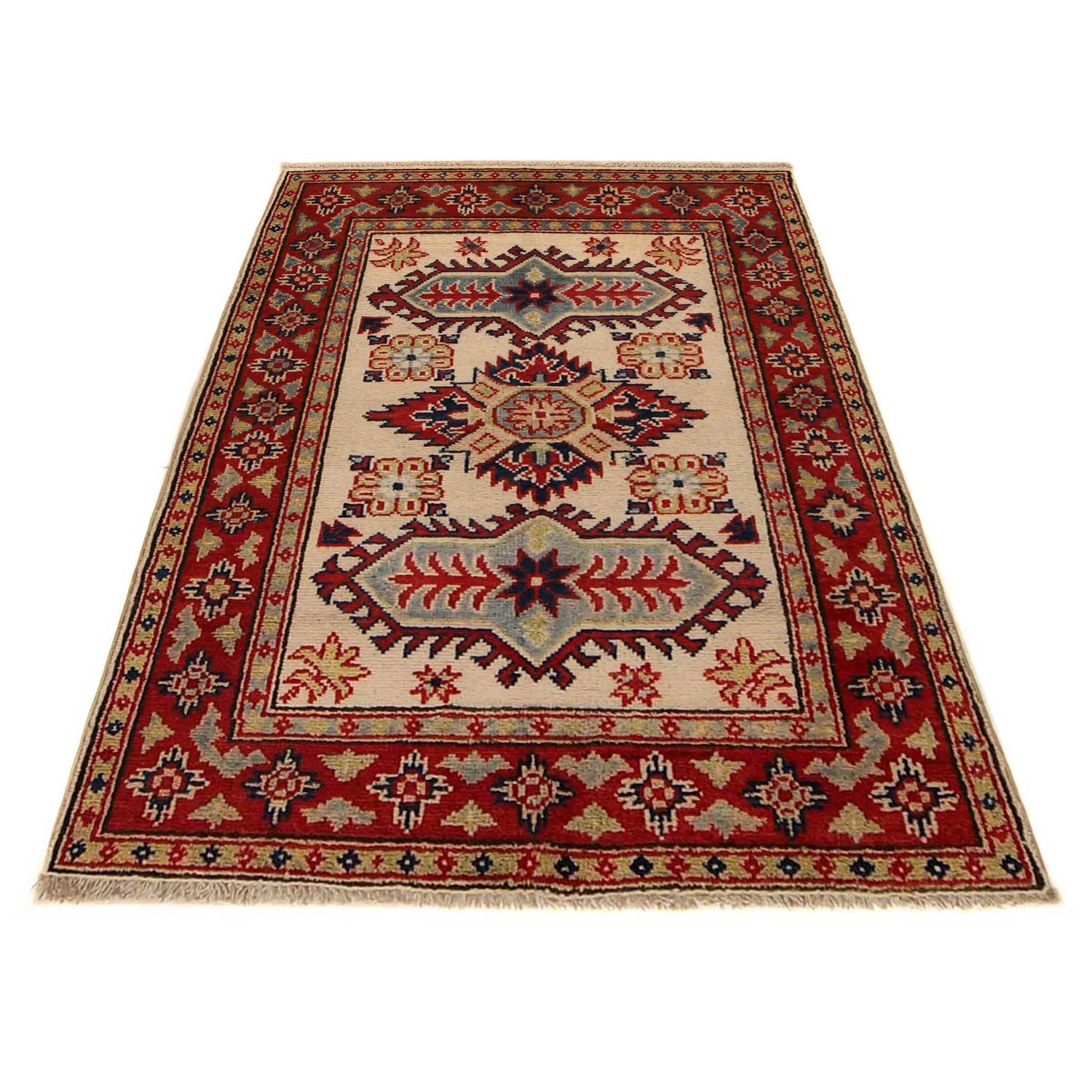 Kazak Rug Handmade Beige Medallion 2x4 ft