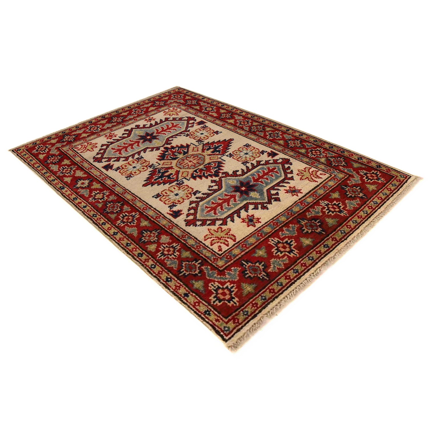 Kazak Rug Handmade Beige Medallion 2x4 ft