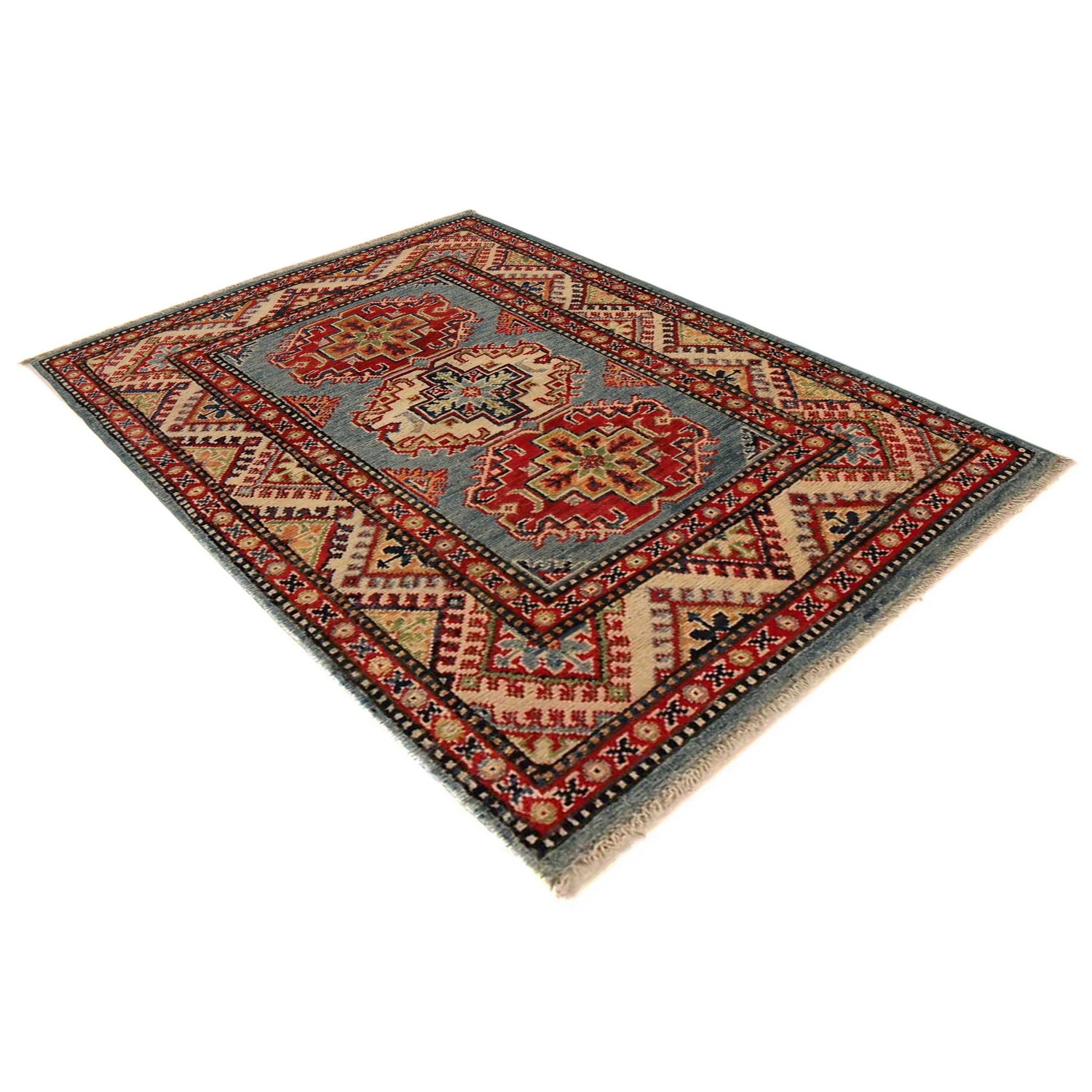 Kazak Rug Handmade Blue Medallion 2x4 ft