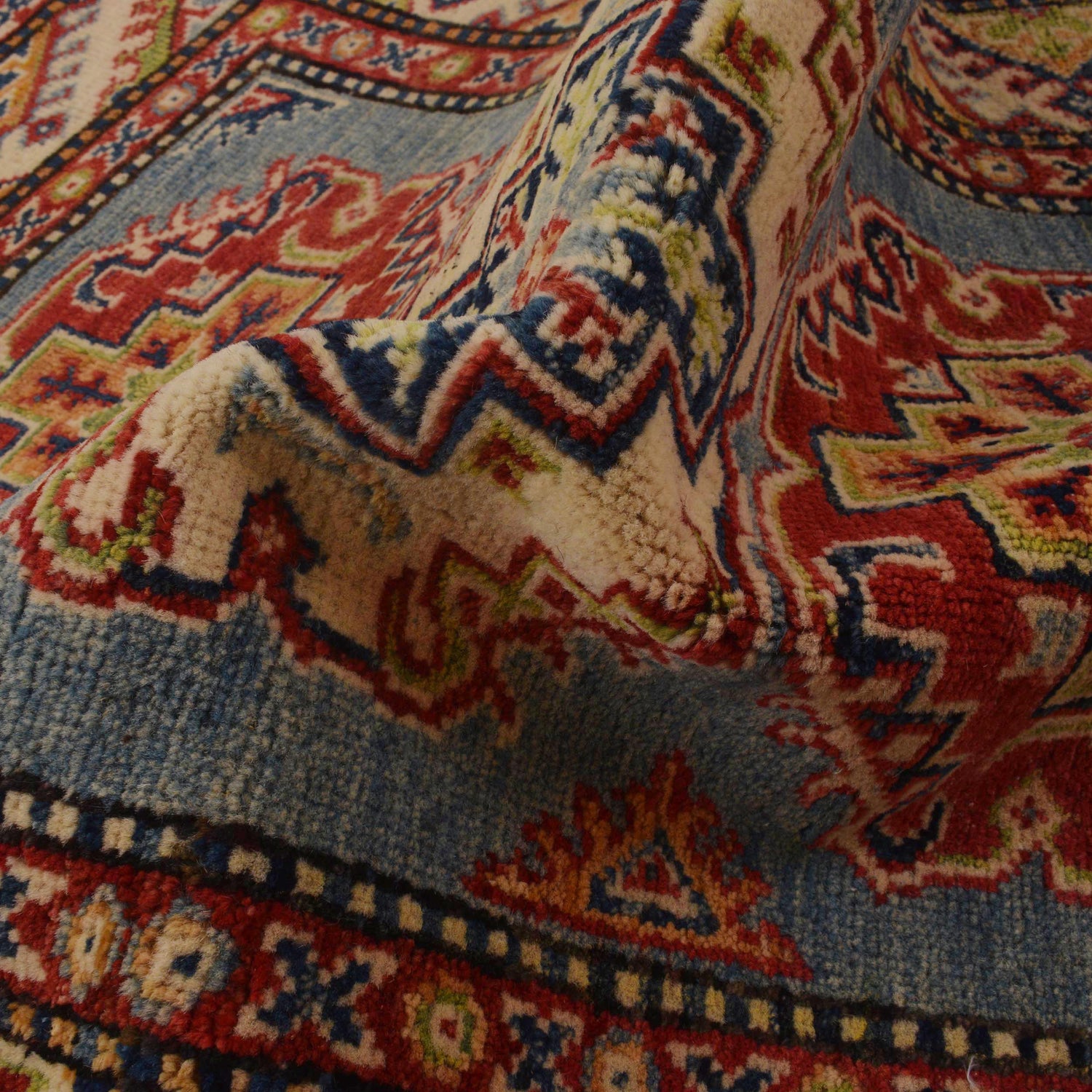 Kazak Rug Handmade Blue Medallion 2x4 ft