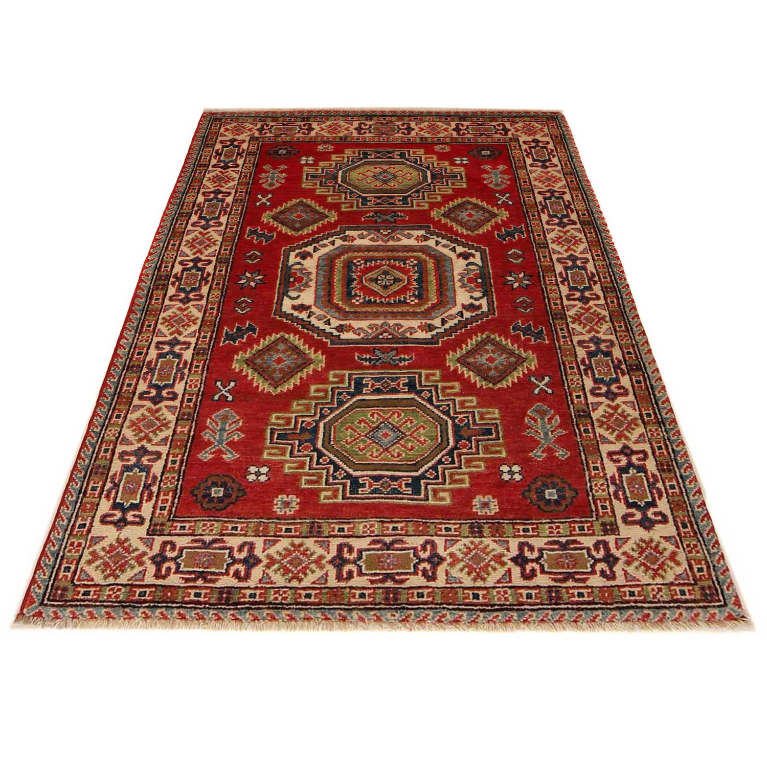 Kazak Rug Handmade Red Medallion 3x5 ft