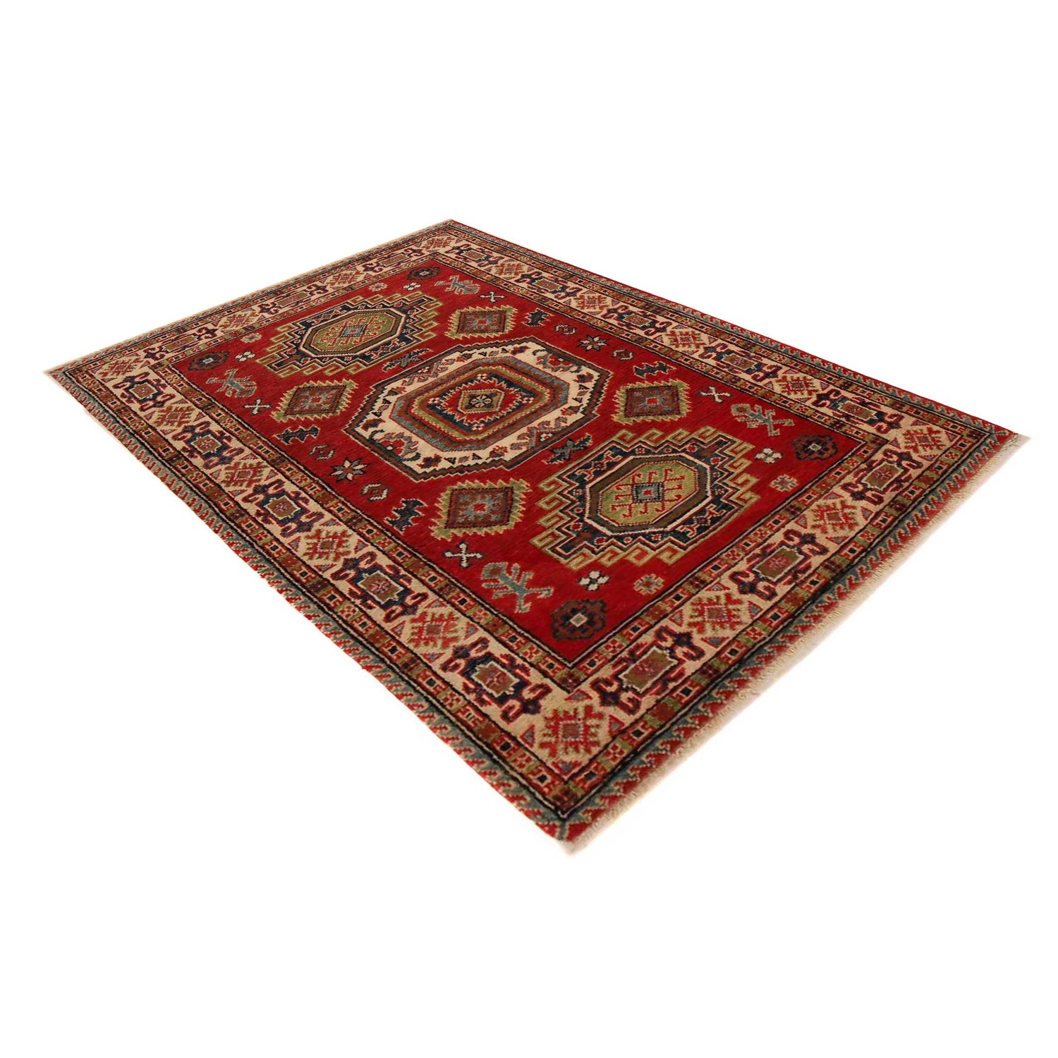 Kazak Rug Handmade Red Medallion 3x5 ft