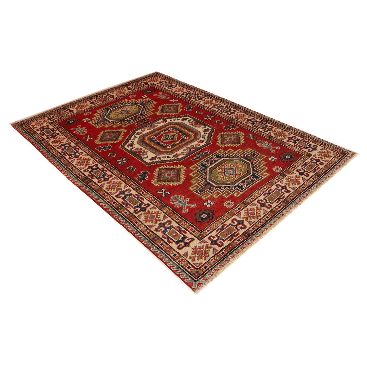Kazak Rug Handmade Red Medallion 3x5 ft