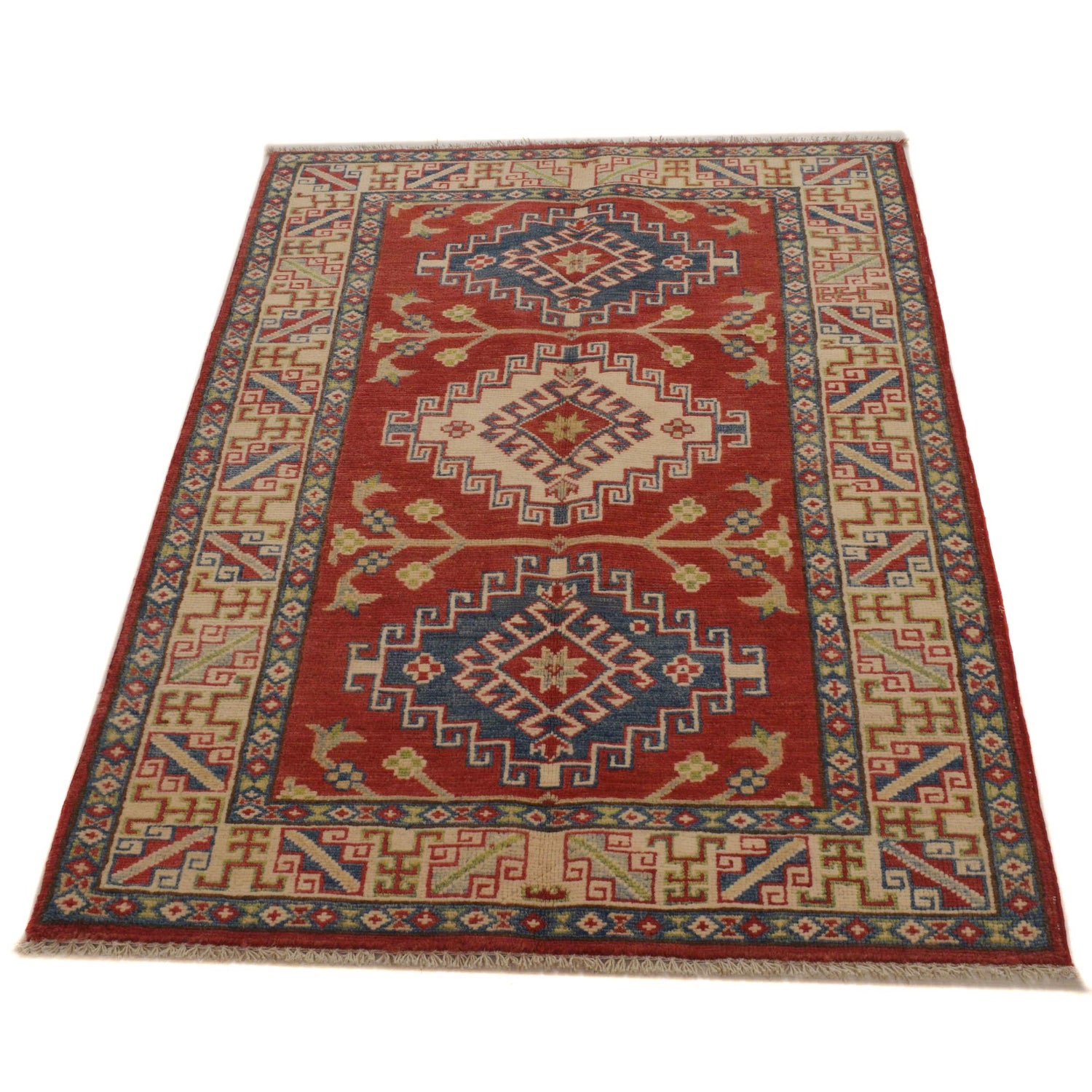 Kazak Rug Handmade Red Medallion 3x5 ft