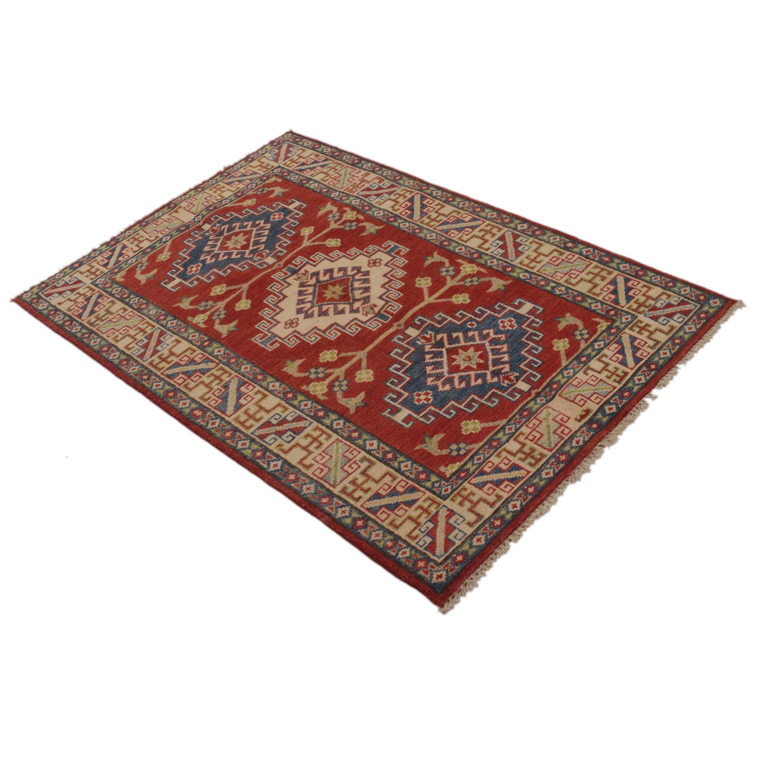 Kazak Rug Handmade Red Medallion 3x5 ft