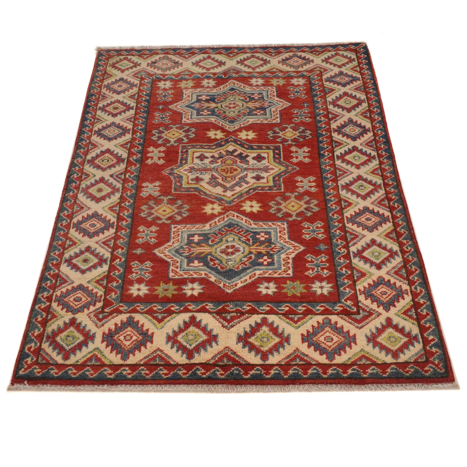 Kazak Rug Handmade Red Medallion 3x5 ft