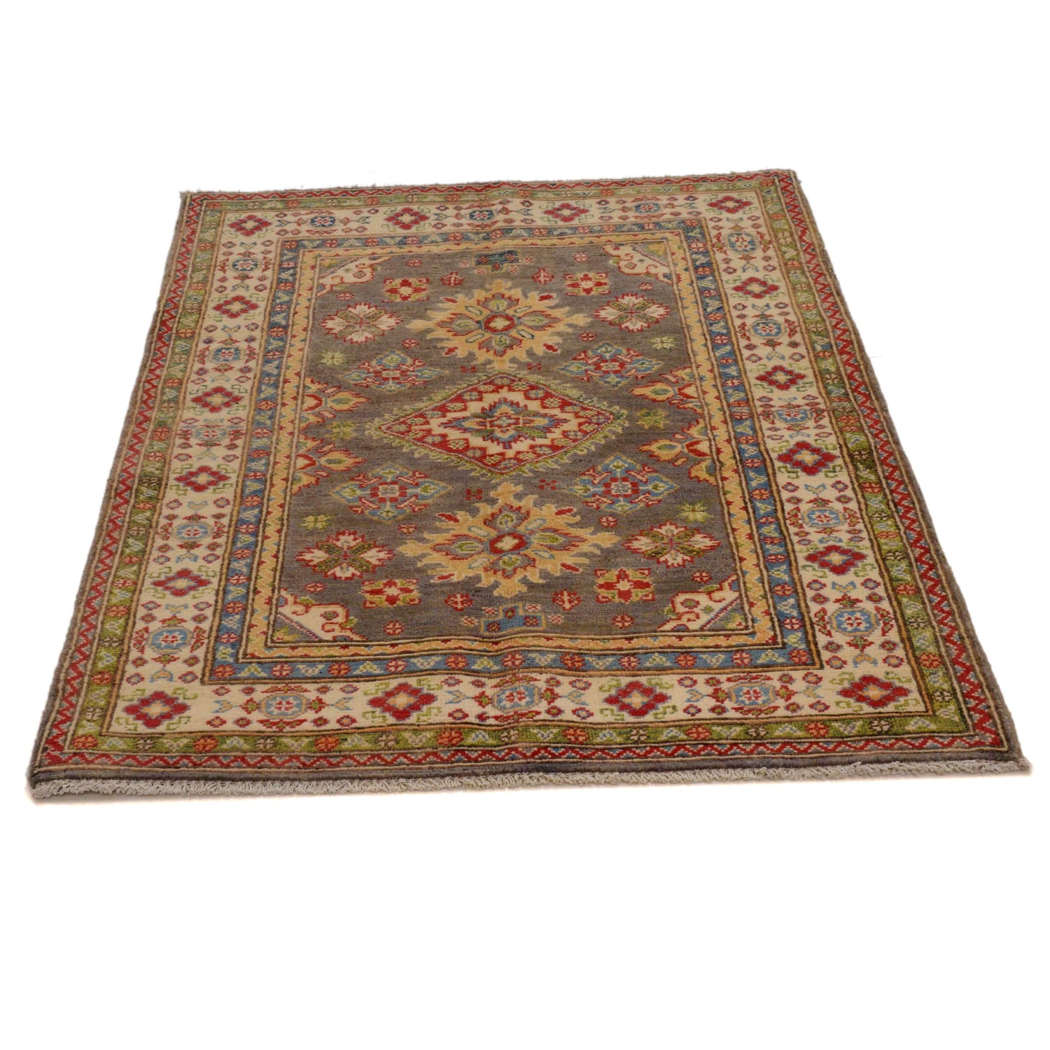 Kazak Rug Handmade Gray Medallion 3x5 ft