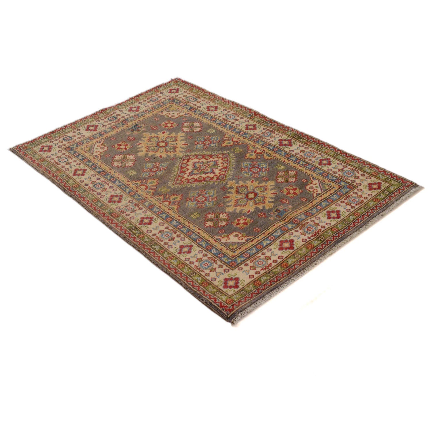 Kazak Rug Handmade Gray Medallion 3x5 ft