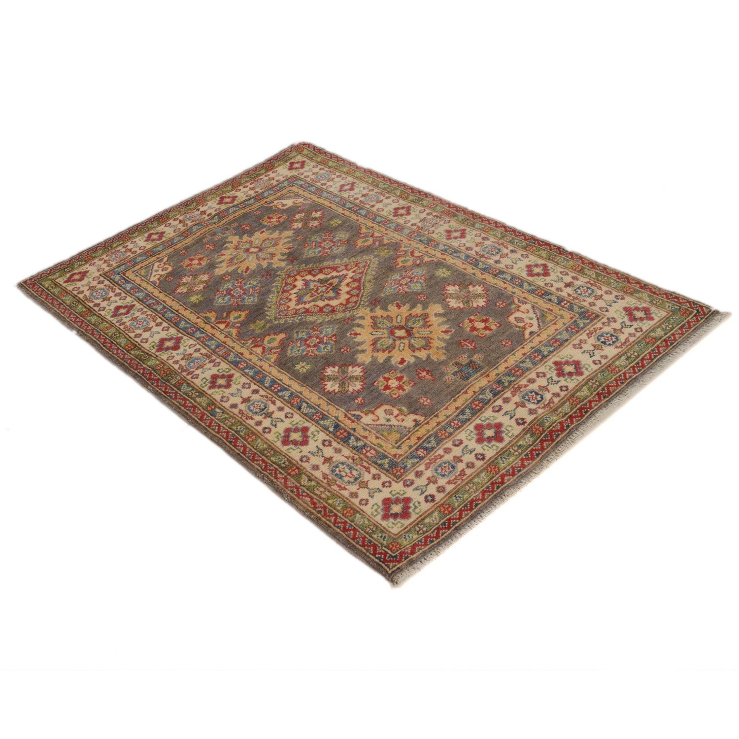 Kazak Rug Handmade Gray Medallion 3x5 ft