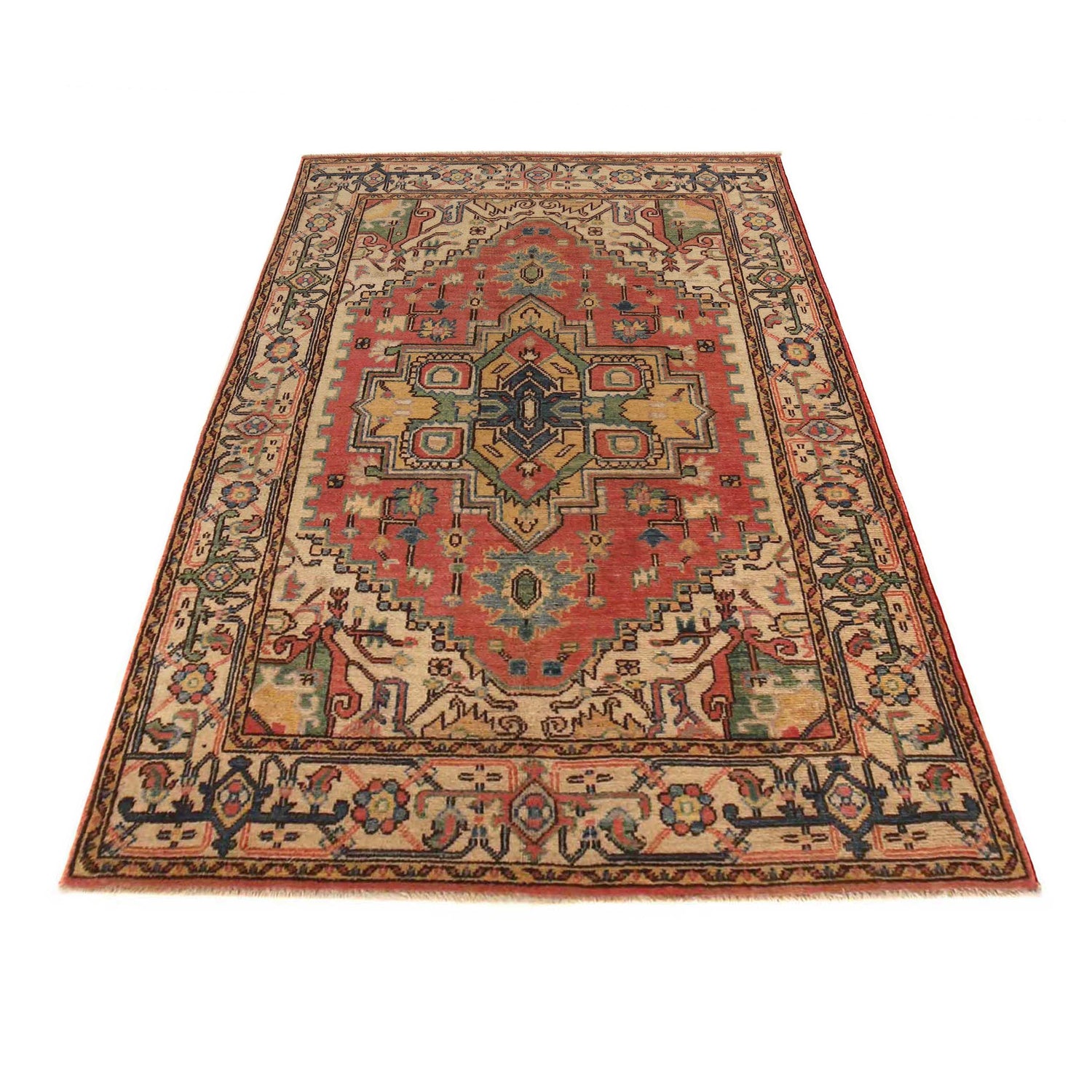 Heriz Area Rug Handmade Multi Medallion 4x6 ft