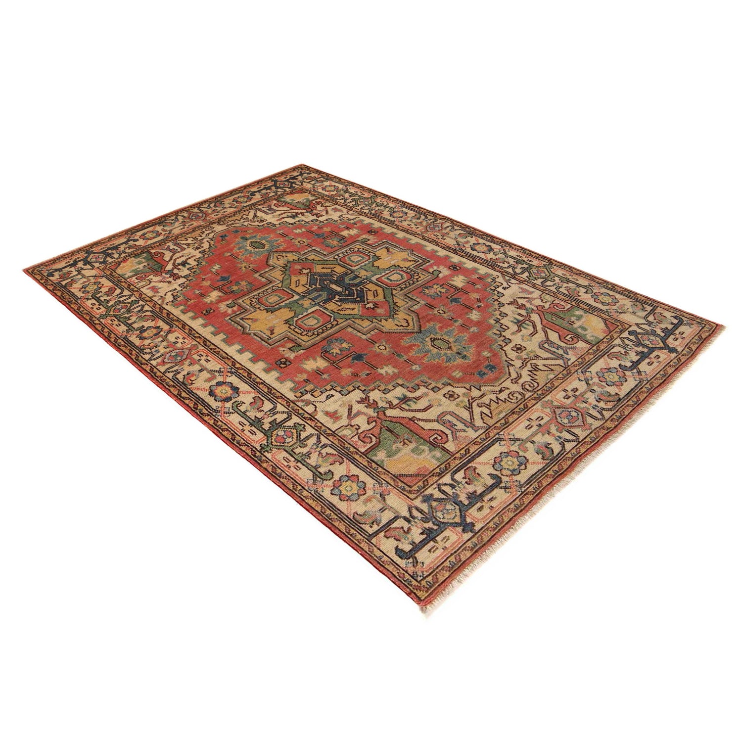 Heriz Area Rug Handmade Multi Medallion 4x6 ft