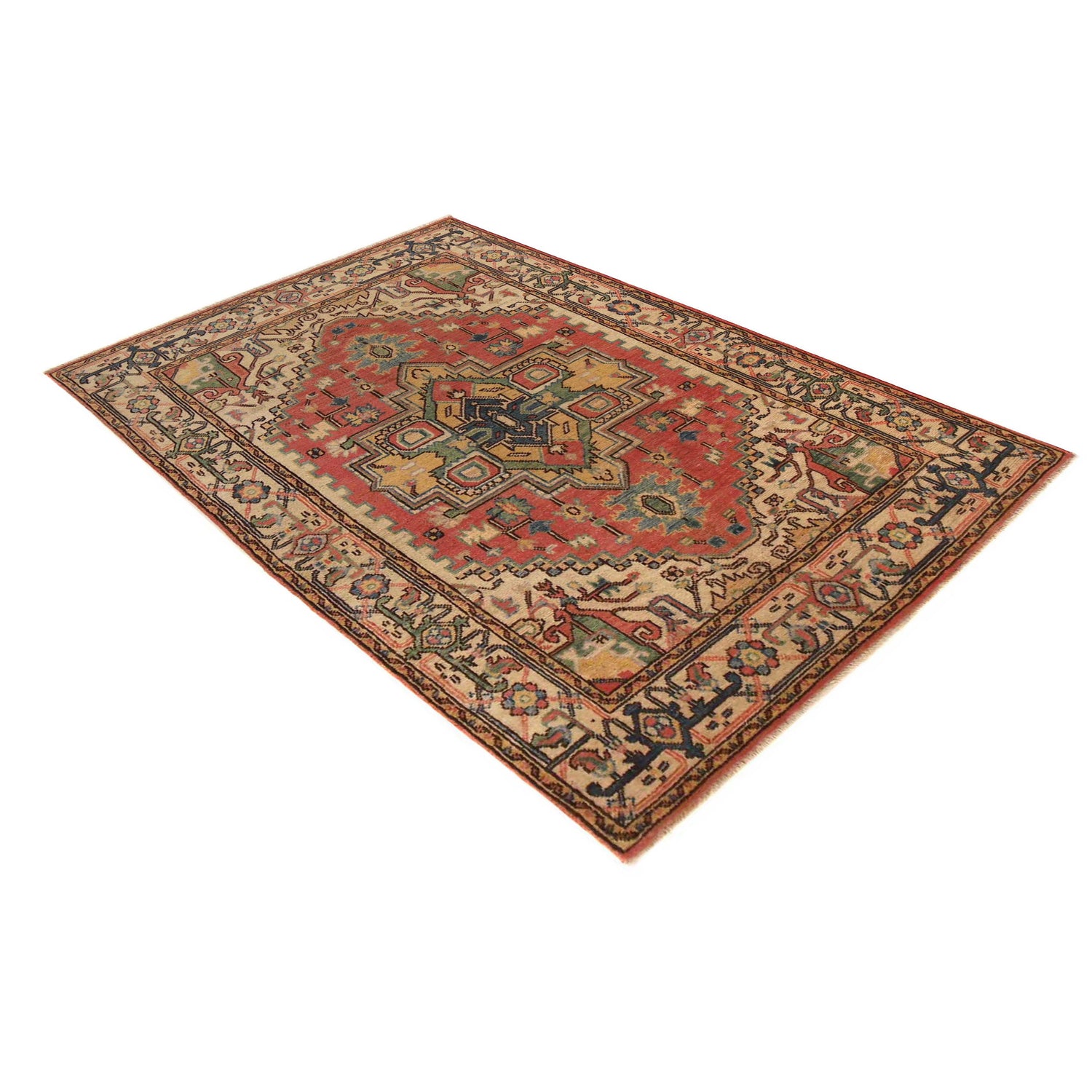 Heriz Area Rug Handmade Multi Medallion 4x6 ft