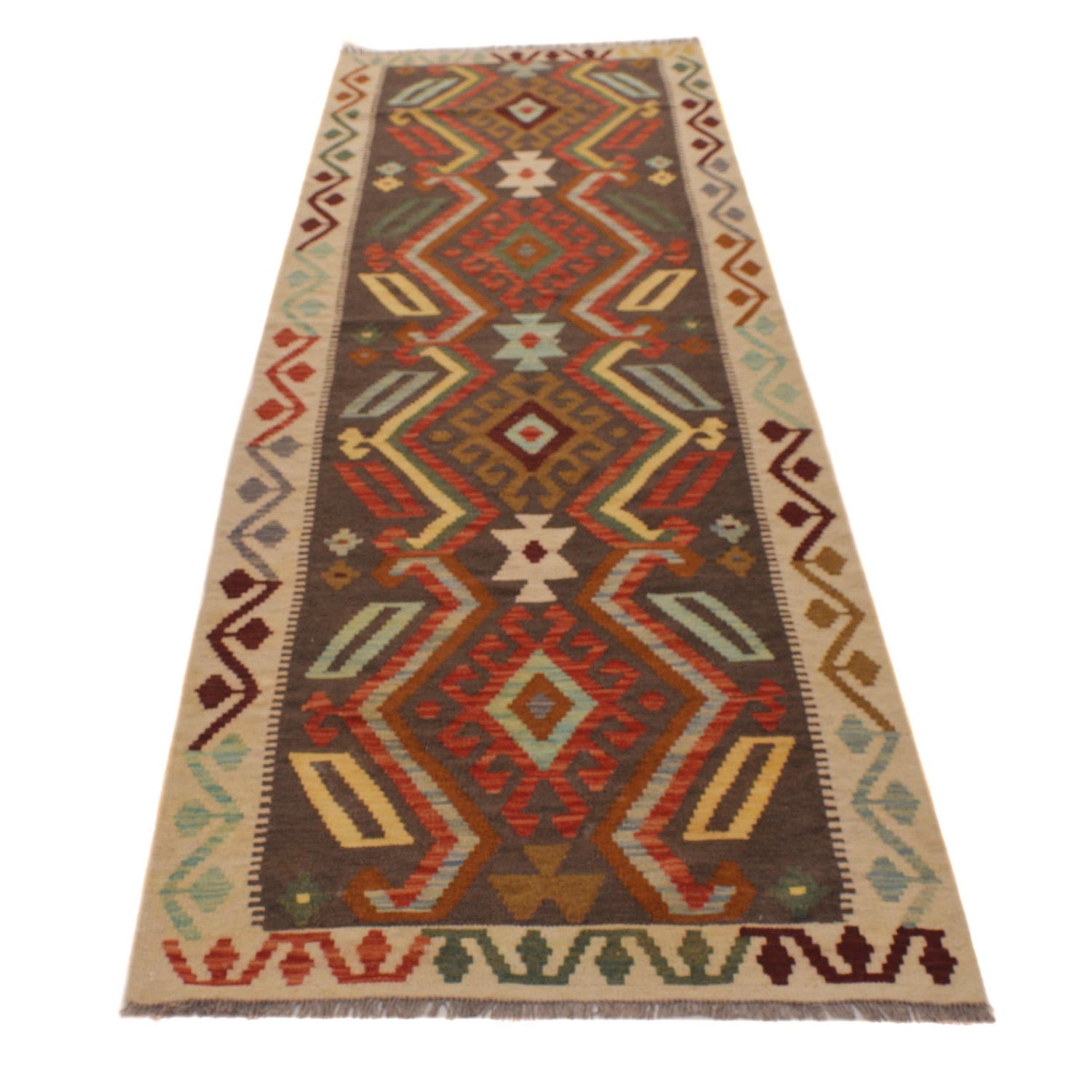 Handmade Multi Kilim Geometric 10' Runner