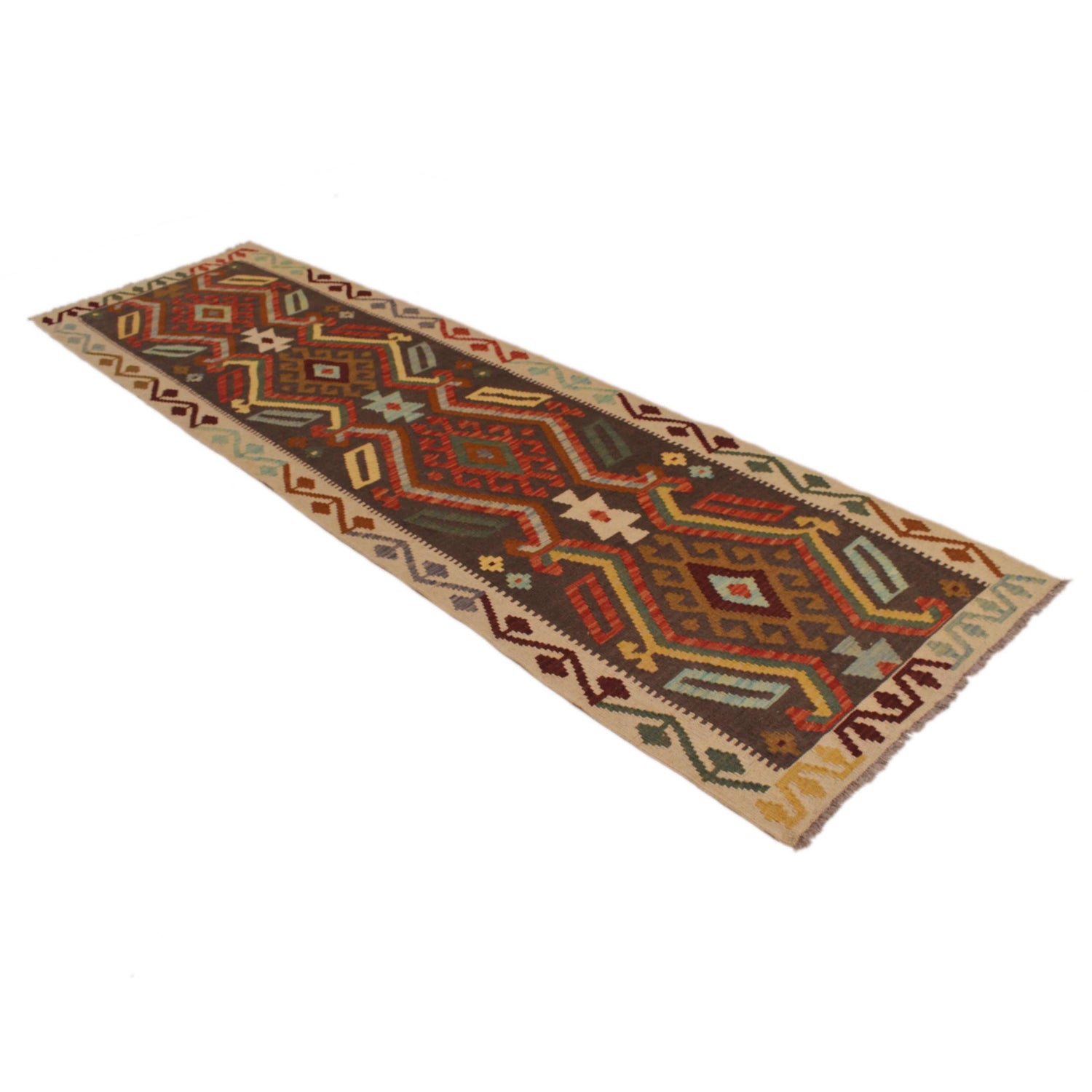 Handmade Multi Kilim Geometric 10' Runner