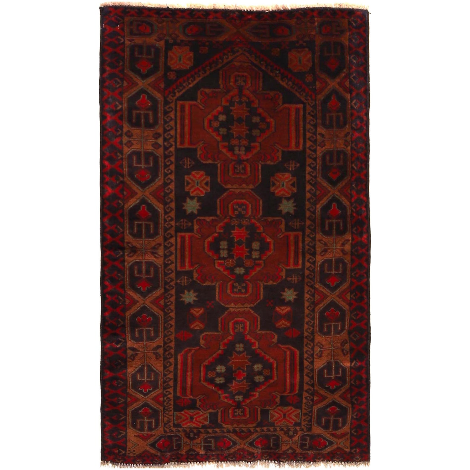 Baluchi Rug Handmade Red Geometric 2x4 ft