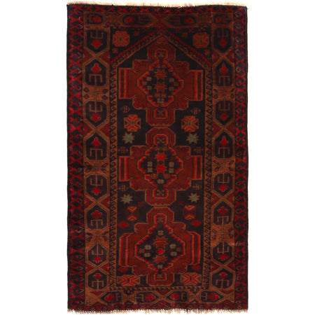 Baluchi Rug Handmade Red Geometric 2x4 ft
