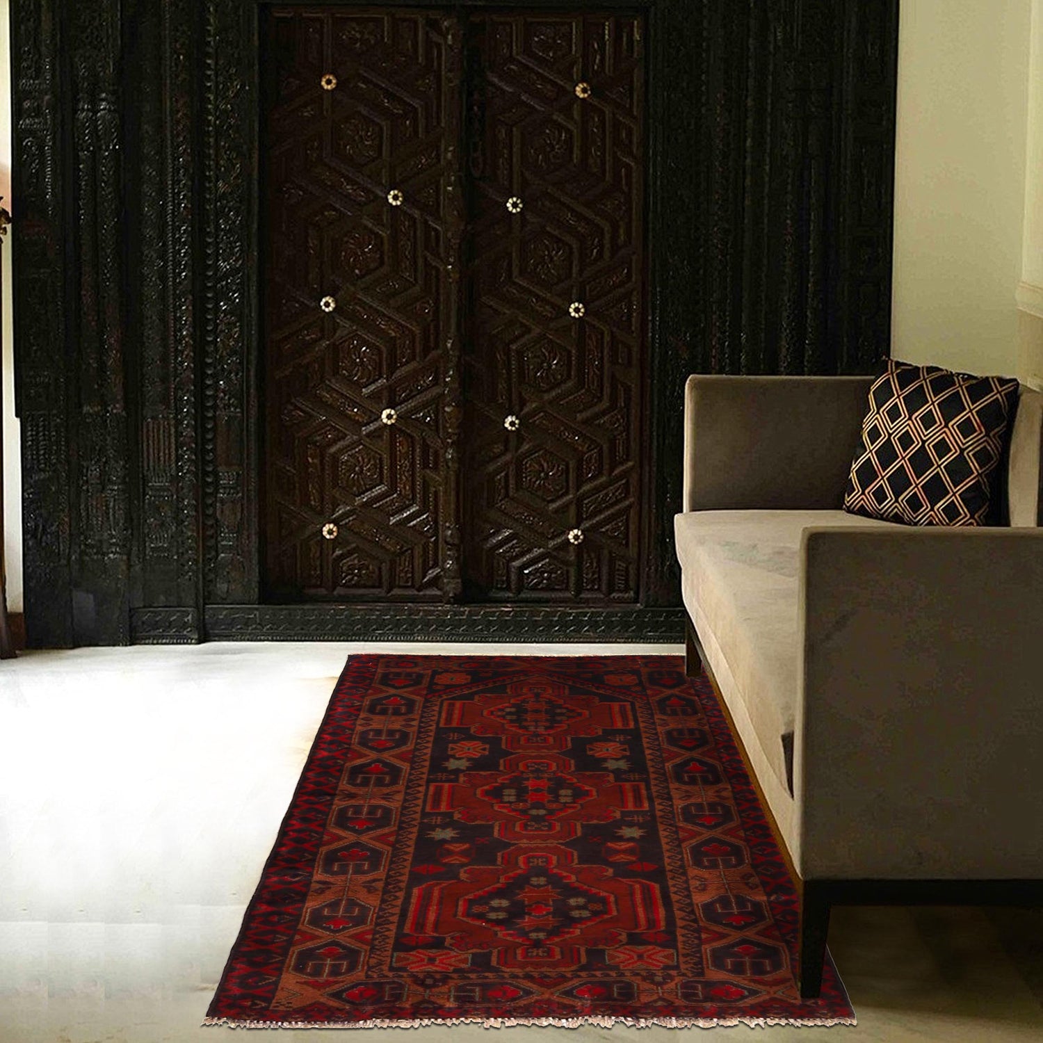 Baluchi Rug Handmade Red Geometric 2x4 ft