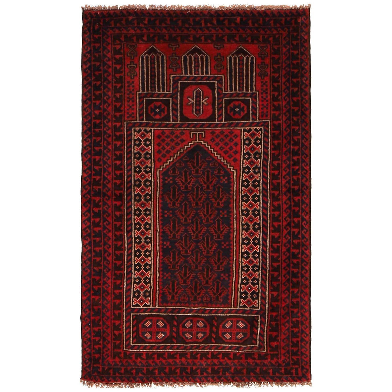 Baluchi Rug Handmade Red Prayer Design 2x4 ft