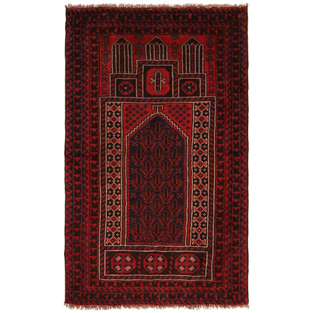 Baluchi Rug Handmade Red Prayer Design 2x4 ft