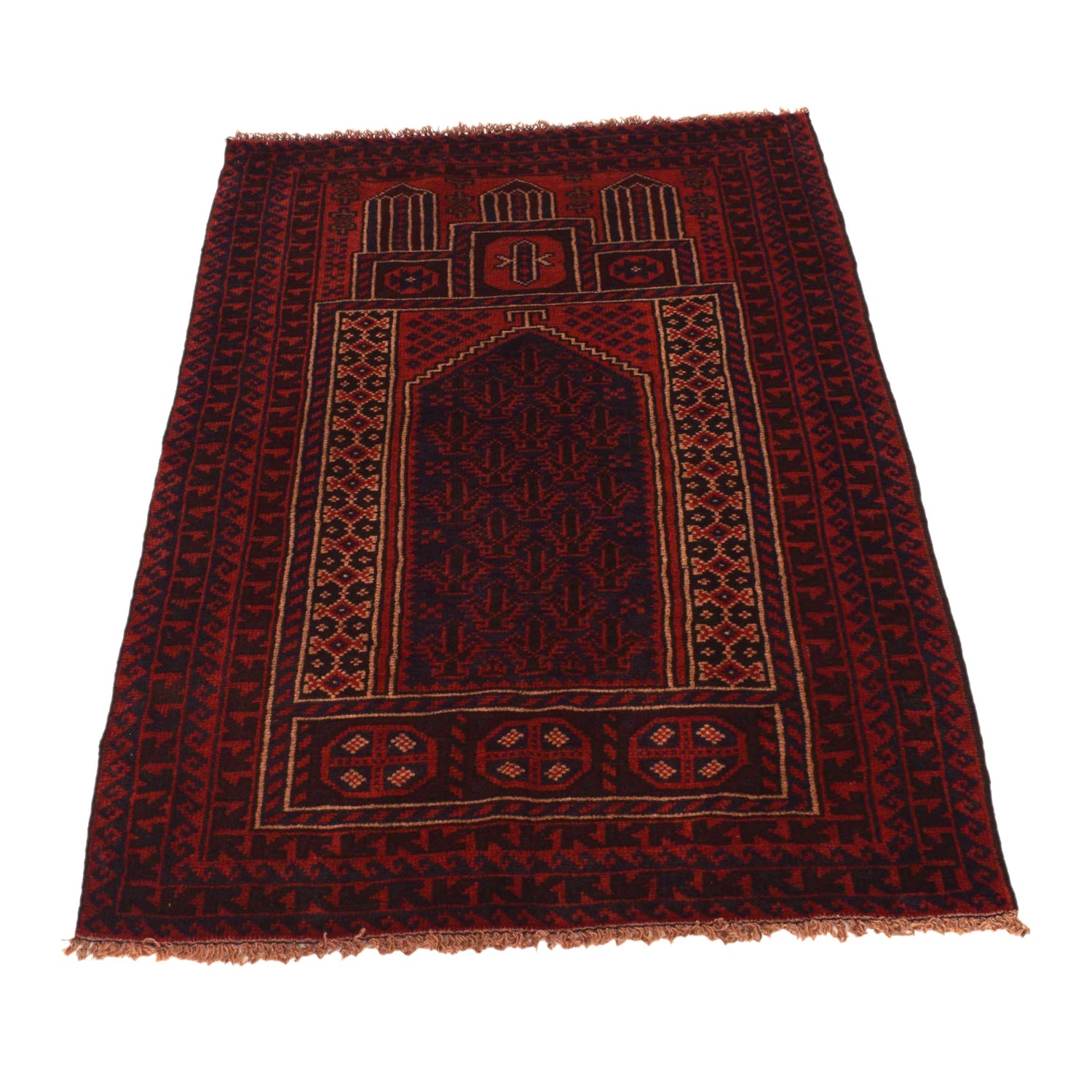 Baluchi Rug Handmade Red Prayer Design 2x4 ft