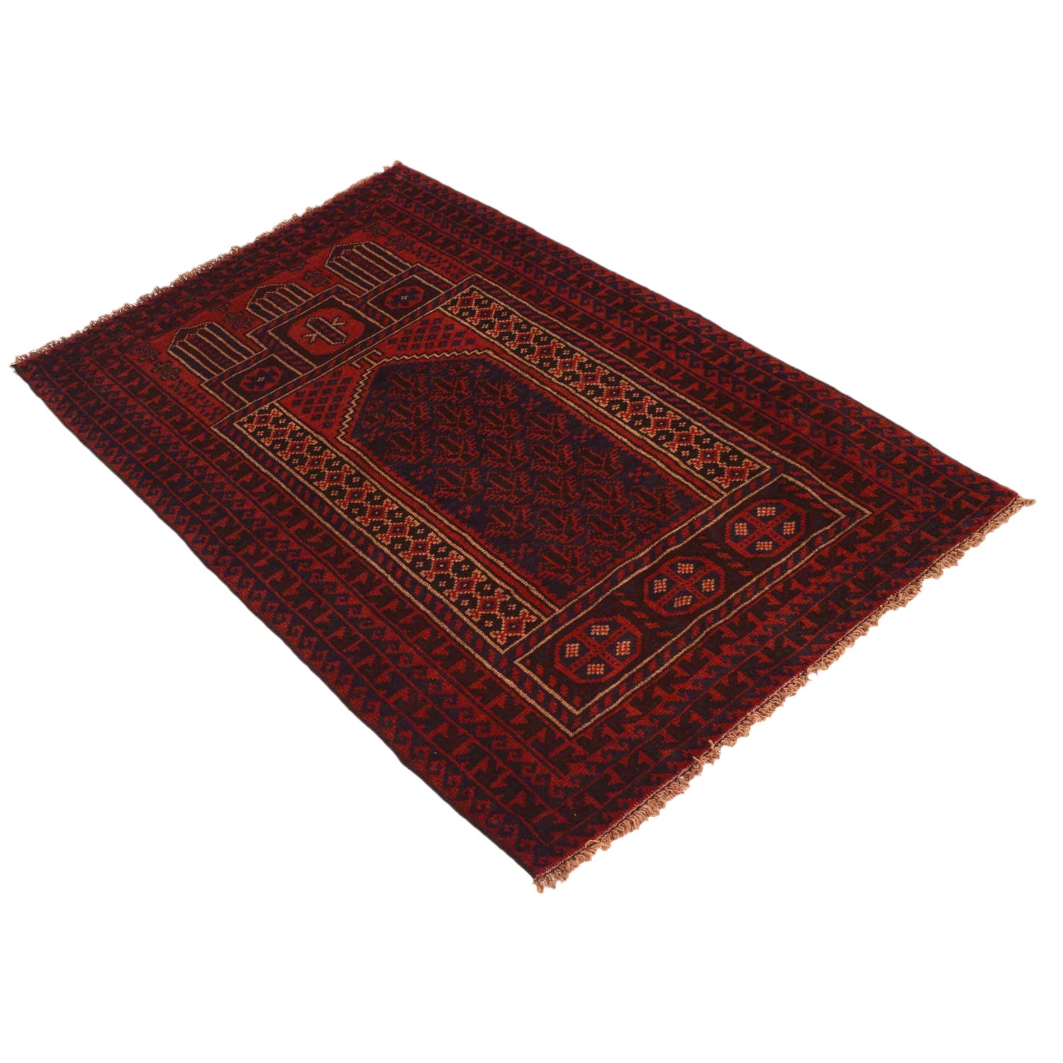 Baluchi Rug Handmade Red Prayer Design 2x4 ft