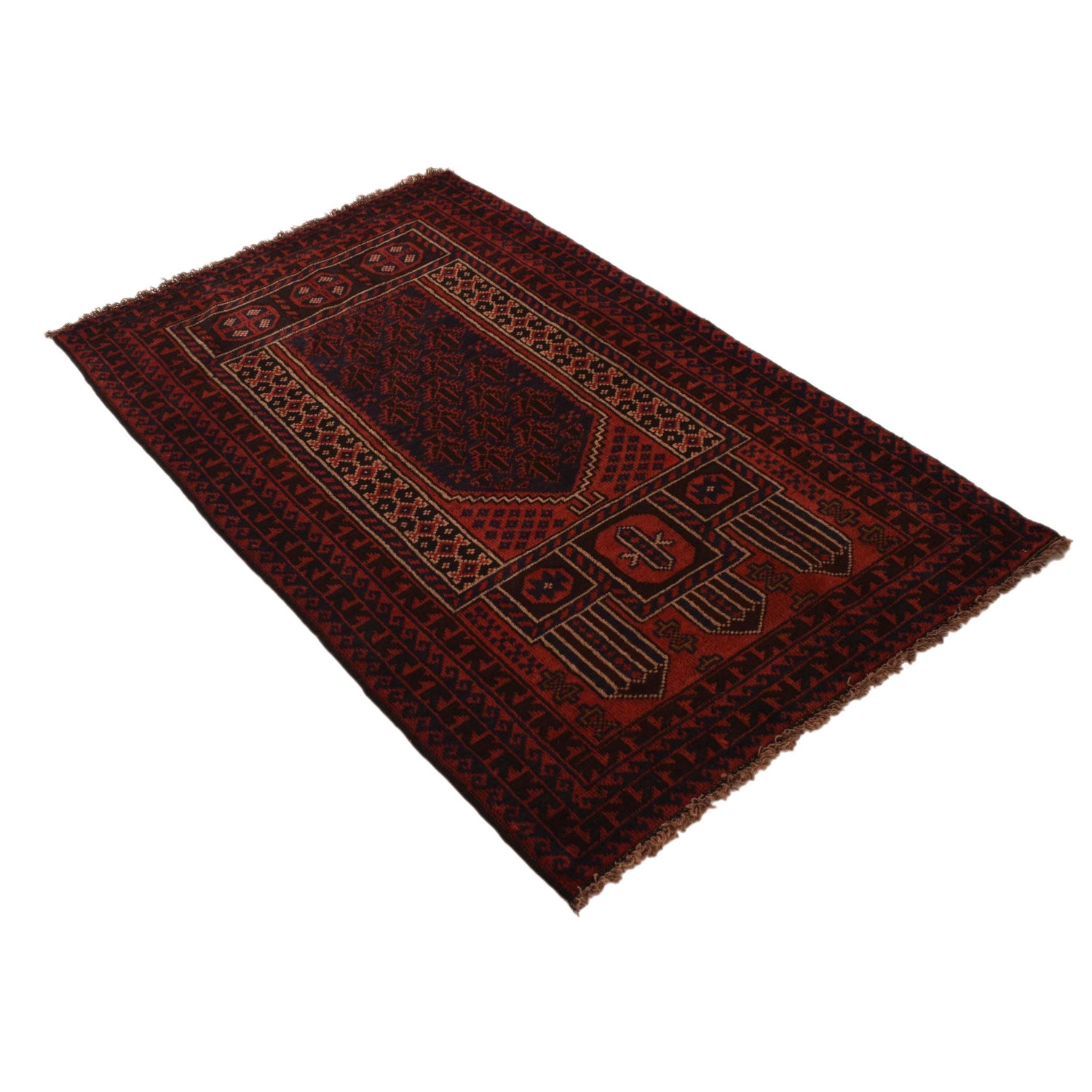 Baluchi Rug Handmade Red Prayer Design 2x4 ft