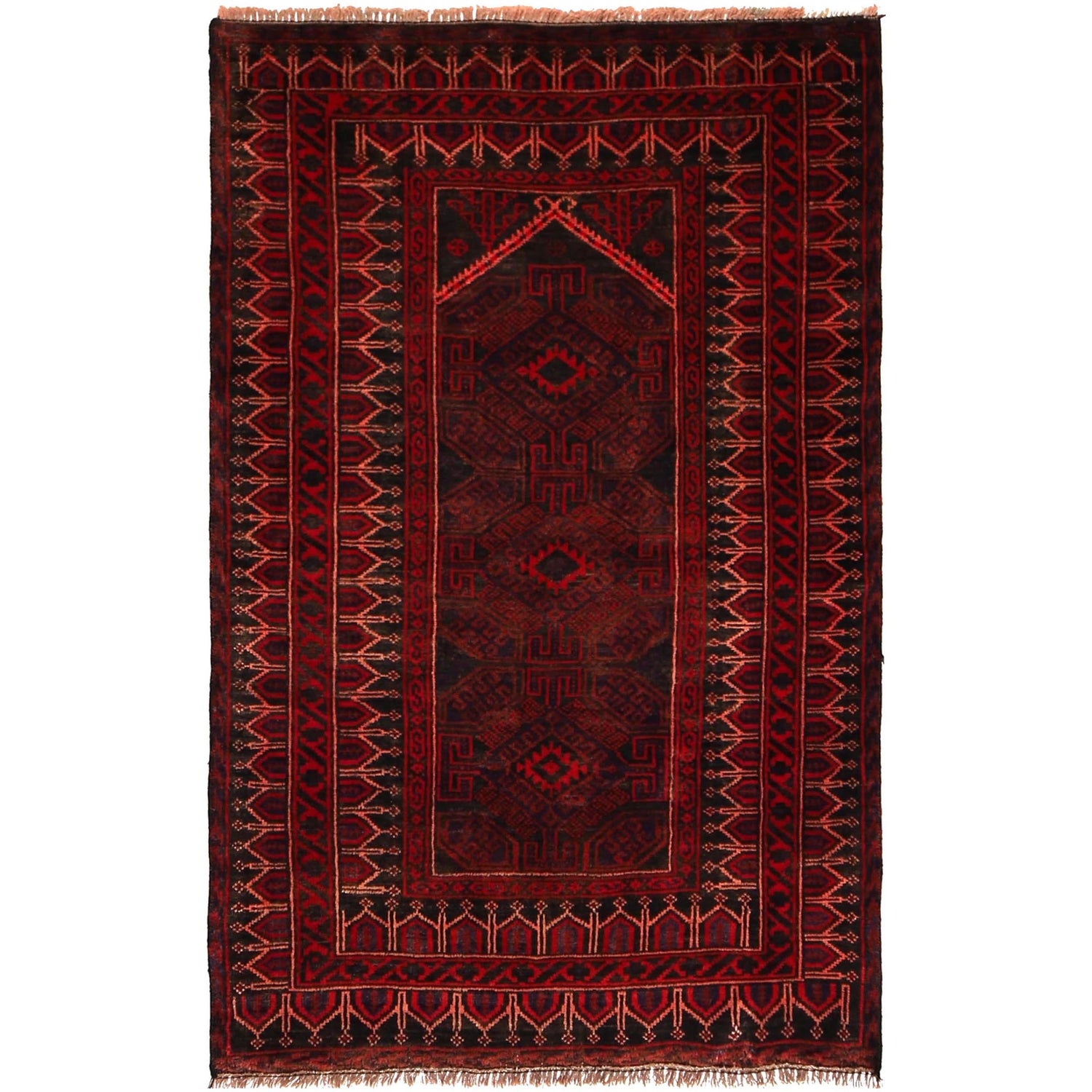 Baluchi Rug Handmade Red Prayer Design 3x5 ft
