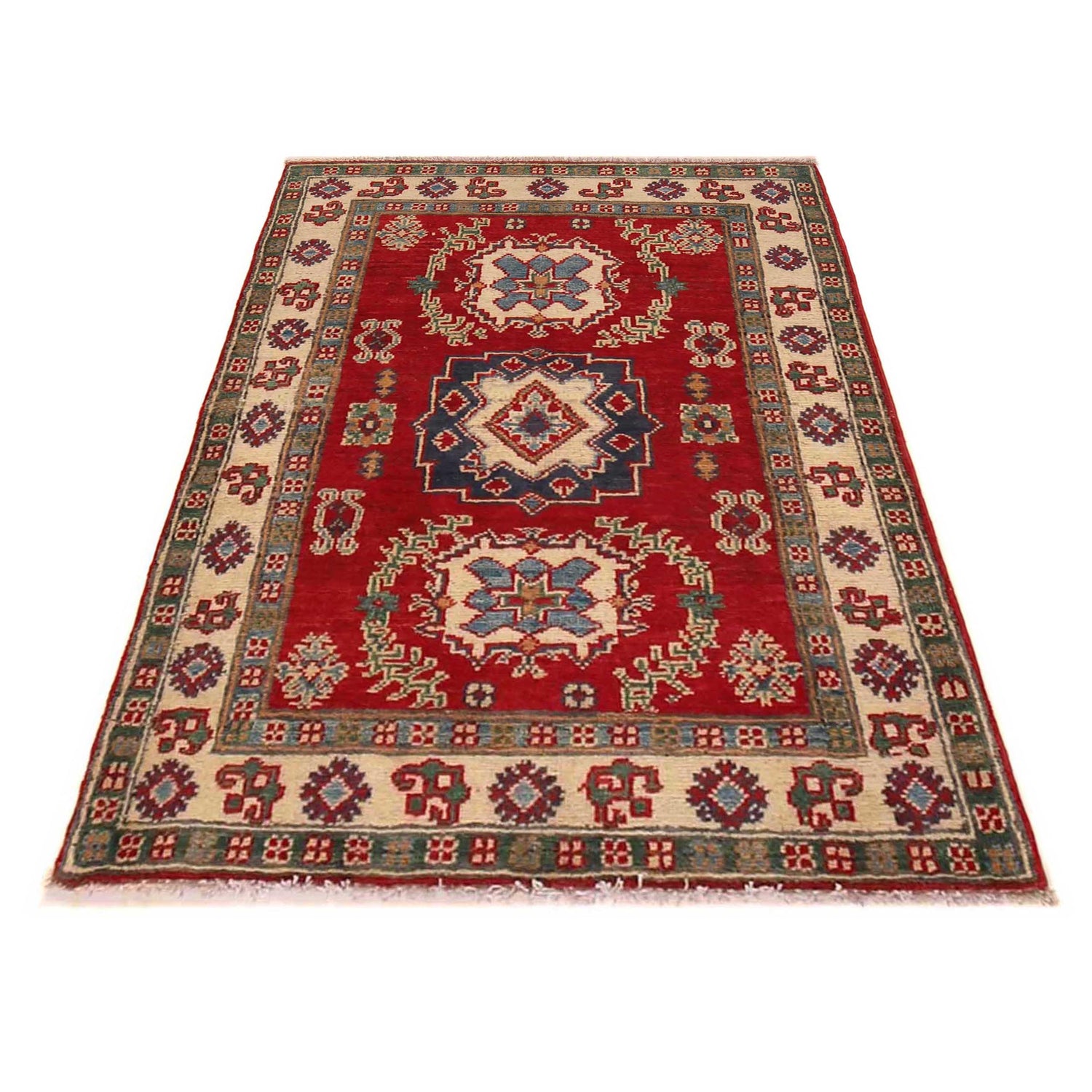 Kazak Rug Handmade Red Medallion 2x4 ft